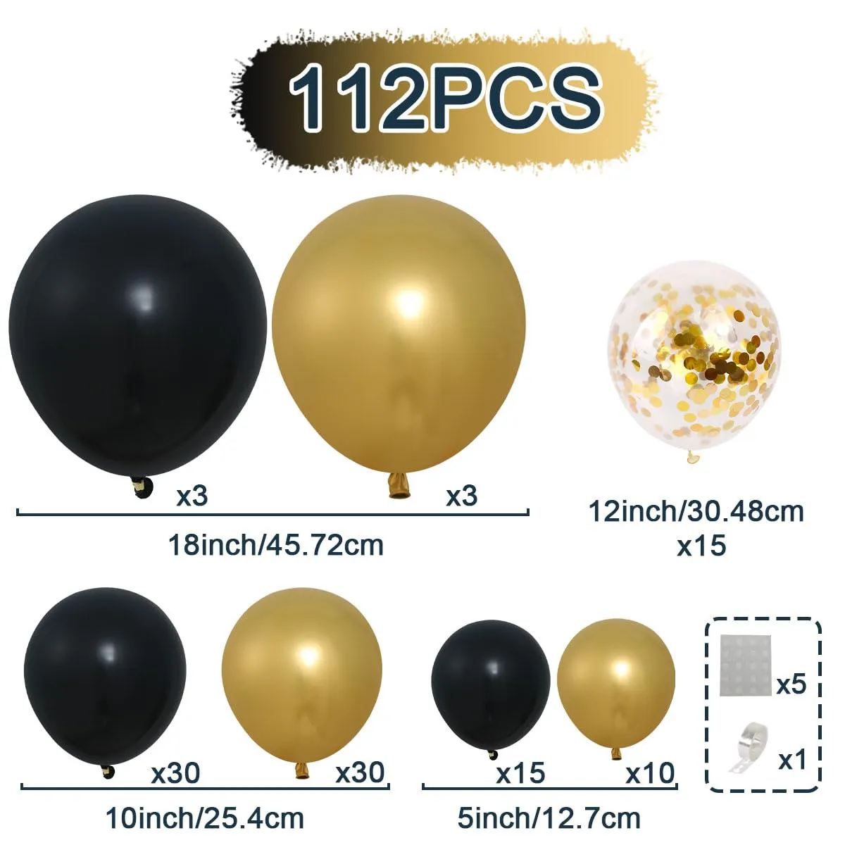 Frigg Kit Arco Palloncini Neri e Oro - immagine 2