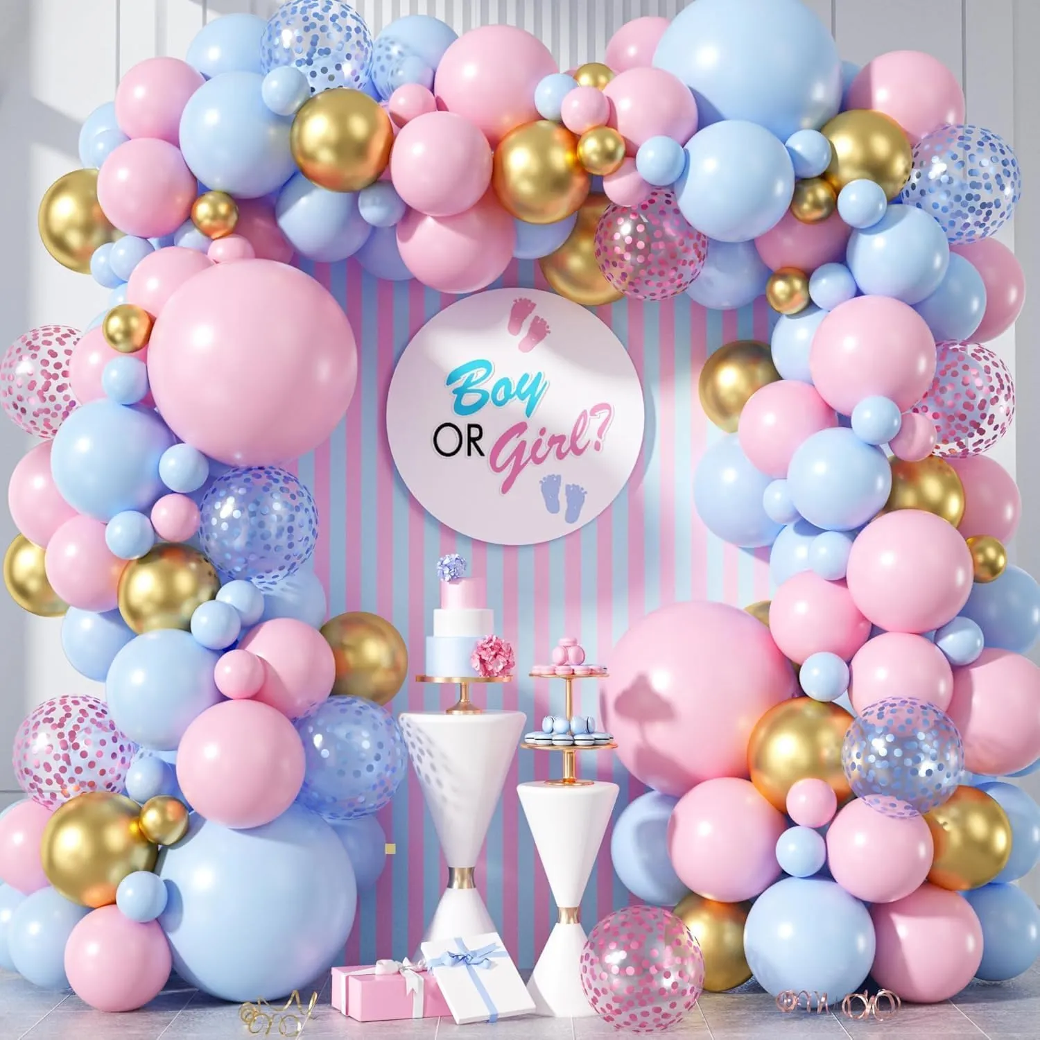 Frigg Kit Arco Palloncini Baby Shower e Gender Reveal, 99 Pezzi, Blu e Rosa - immagine 1