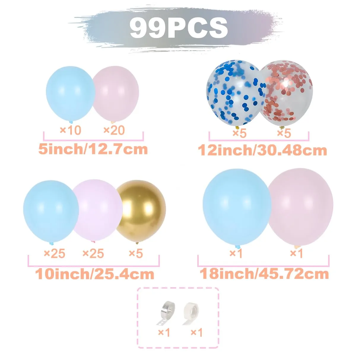 Frigg Kit Arco Palloncini Baby Shower e Gender Reveal, 99 Pezzi, Blu e Rosa - immagine 2