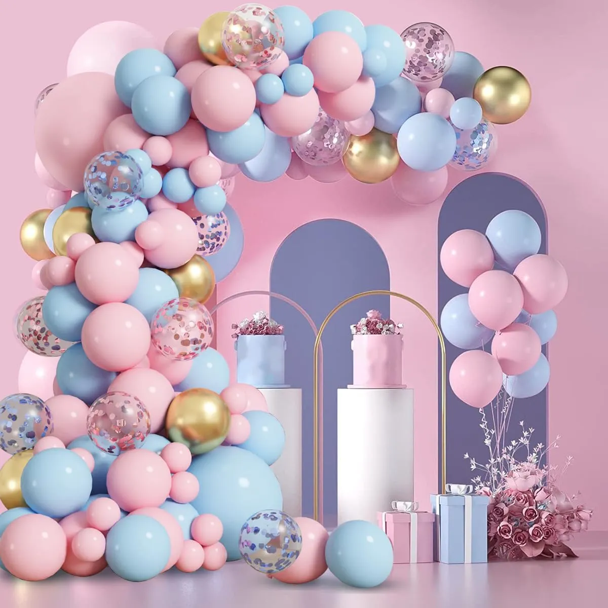 Frigg Kit Arco Palloncini Baby Shower e Gender Reveal, 99 Pezzi, Blu e Rosa - immagine 4
