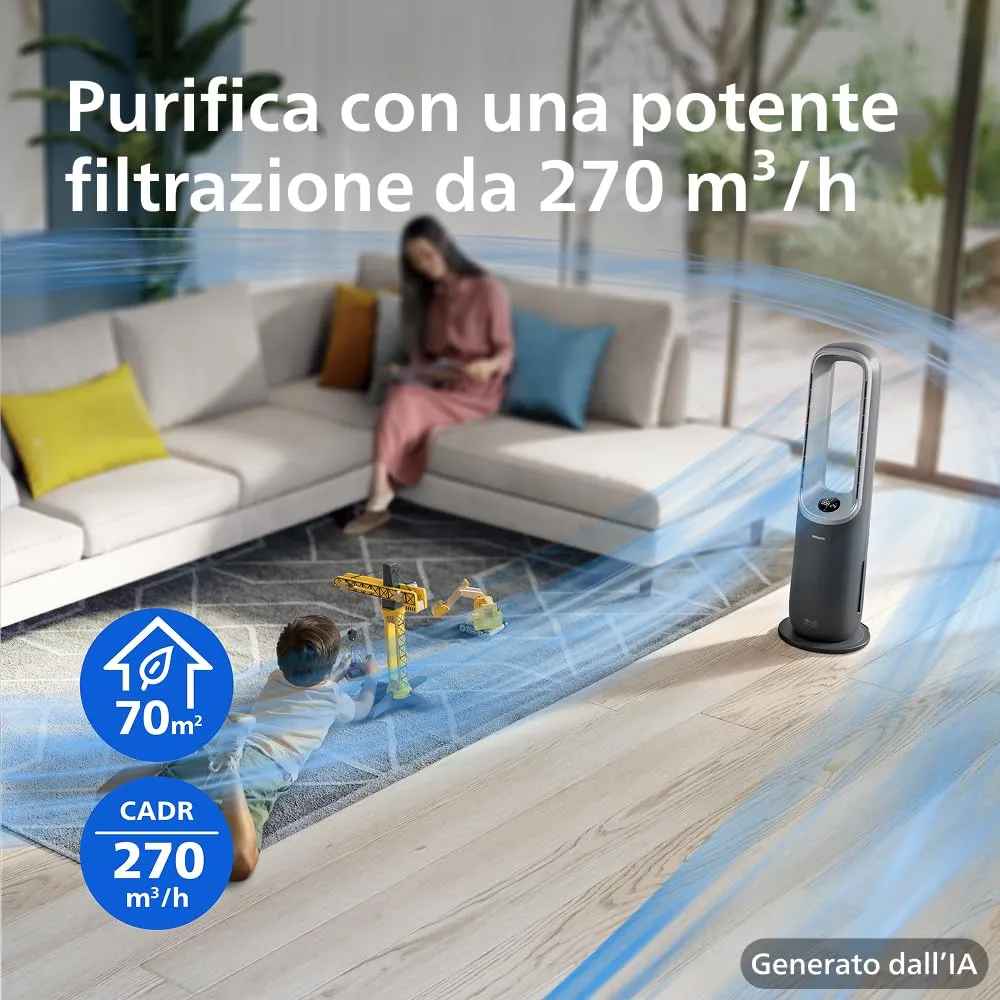 Philips Air Performer 3-in-1 Purificatore, Ventilatore e Riscaldatore AMF870/15, 70 m² - immagine 3