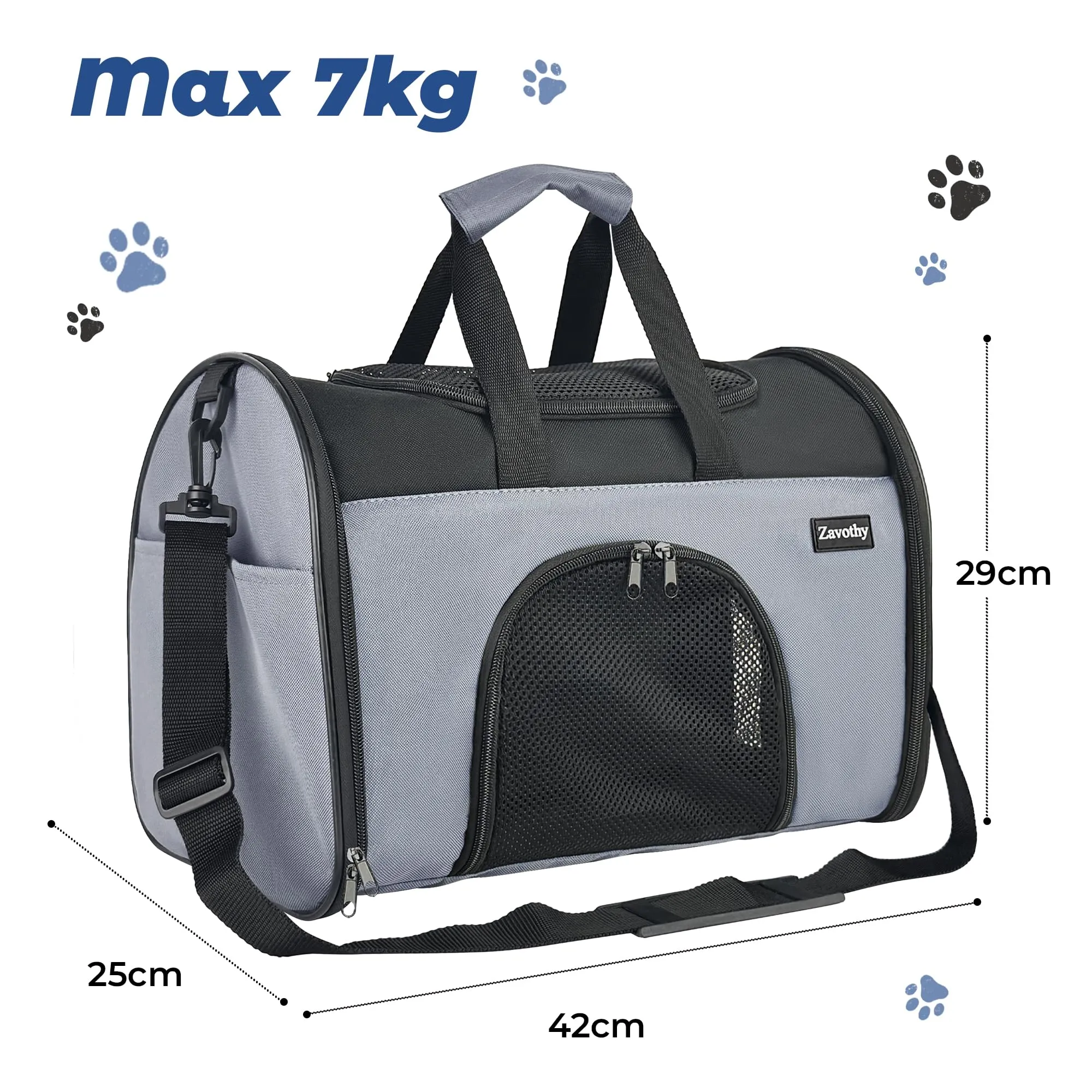 Zavothy Borsa per il Trasporto per Gatti e Cani, Traspirante e Pieghevole con Tracolla Regolabile e Materasso Rimovibile, S, Grigio - immagine 2