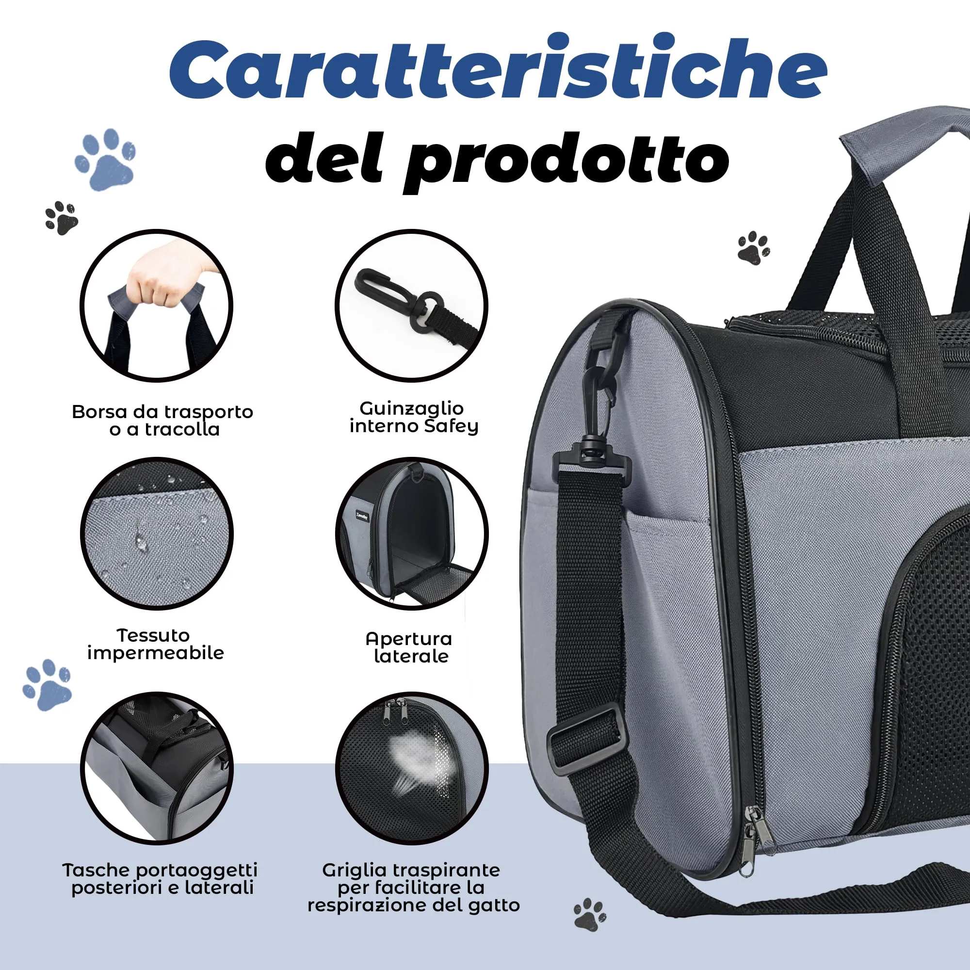 Zavothy Borsa per il Trasporto per Gatti e Cani, Traspirante e Pieghevole con Tracolla Regolabile e Materasso Rimovibile, S, Grigio - immagine 3