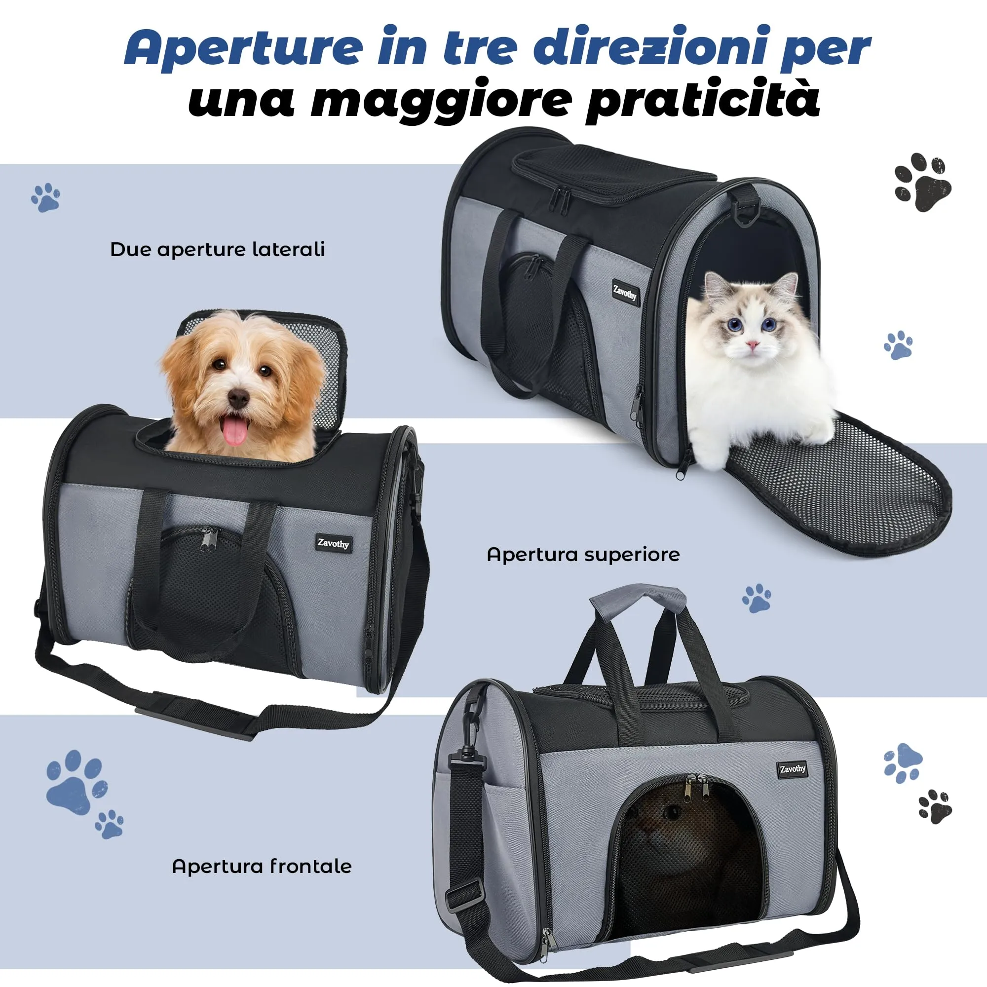 Zavothy Borsa per il Trasporto per Gatti e Cani, Traspirante e Pieghevole con Tracolla Regolabile e Materasso Rimovibile, S, Grigio - immagine 4