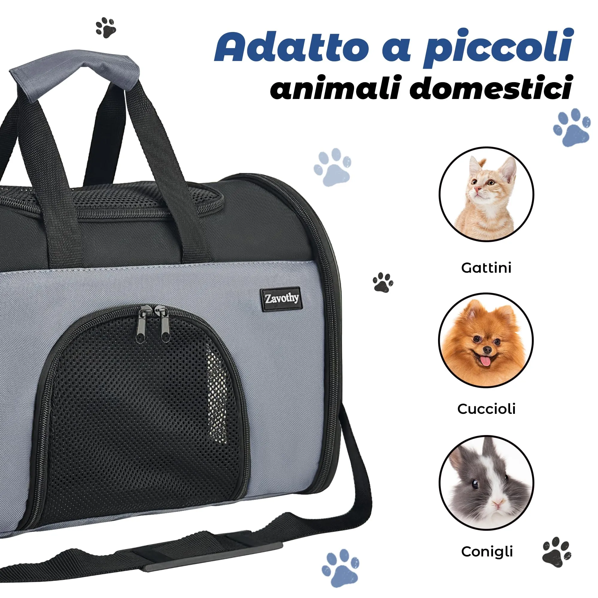 Zavothy Borsa per il Trasporto per Gatti e Cani, Traspirante e Pieghevole con Tracolla Regolabile e Materasso Rimovibile, S, Grigio - immagine 5