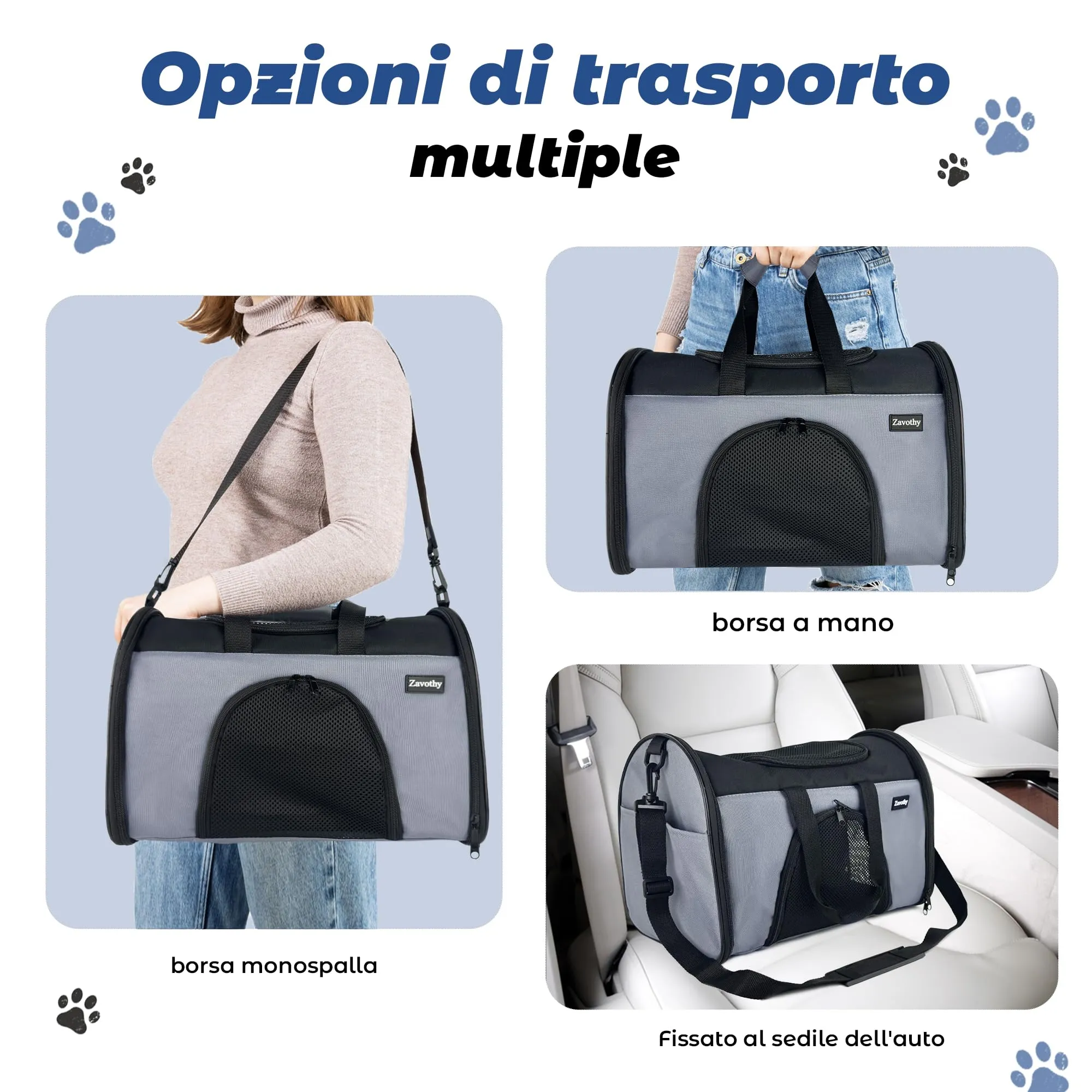 Zavothy Borsa per il Trasporto per Gatti e Cani, Traspirante e Pieghevole con Tracolla Regolabile e Materasso Rimovibile, S, Grigio - immagine 6