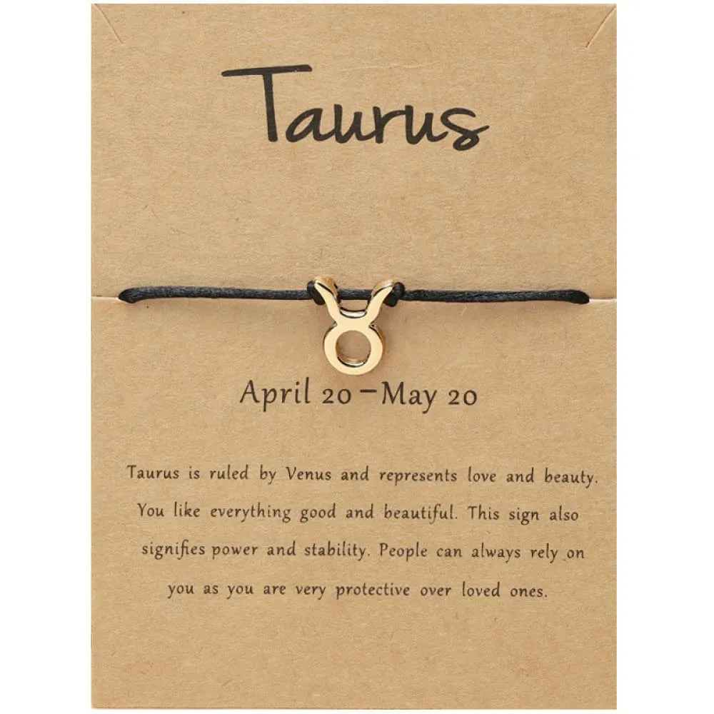 LODMLOER Bracciale Zodiacale con Cordino Nero e Segno della Costellazione, Toro - immagine 1