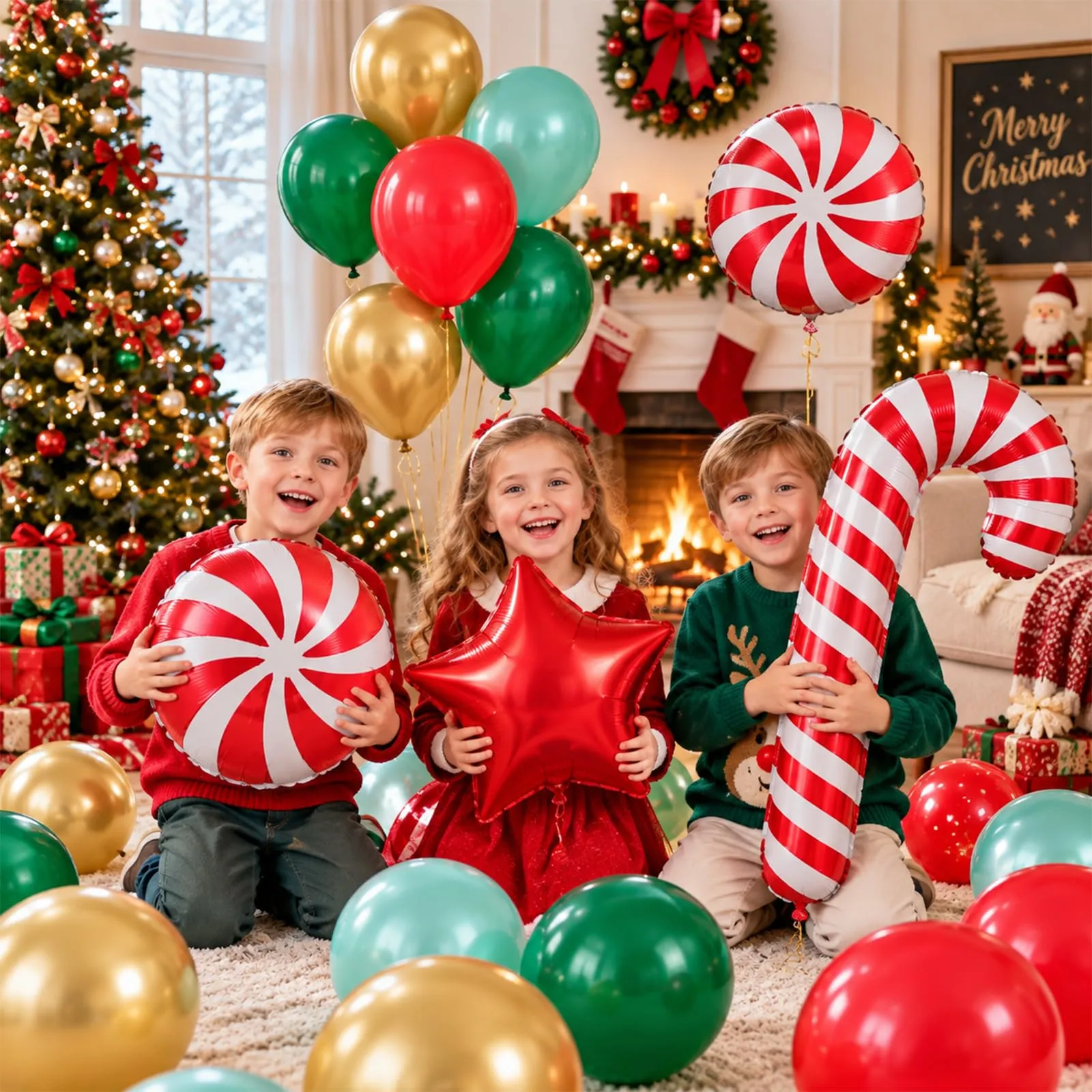 Frigg Kit Arco di Palloncini Natalizi, 150 Pezzi, Rossi, Verdi e Oro con Bastoncini di Zucchero e Stelle - immagine 7