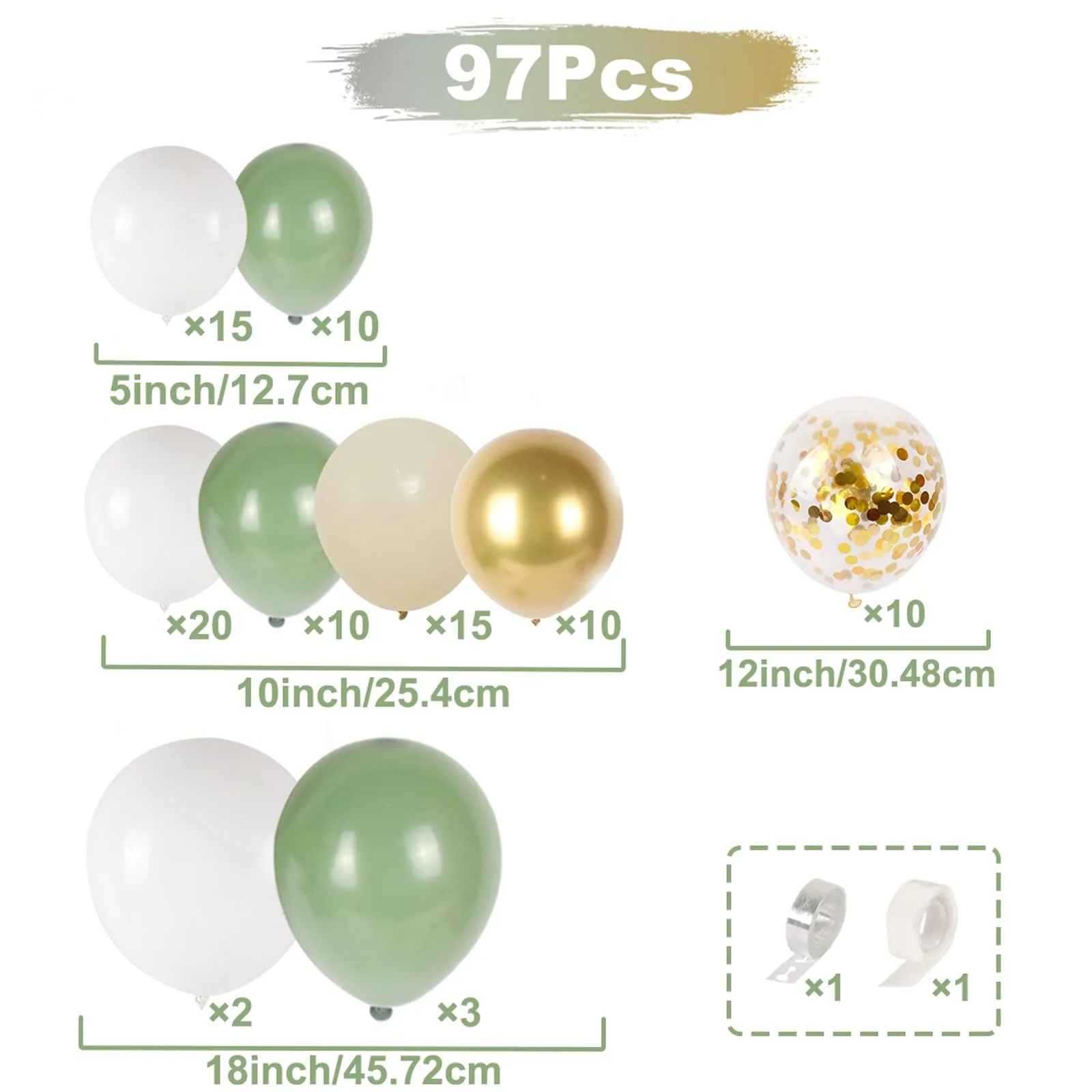 Frigg Ghirlanda di palloncini verdi, oro e beige - immagine 2