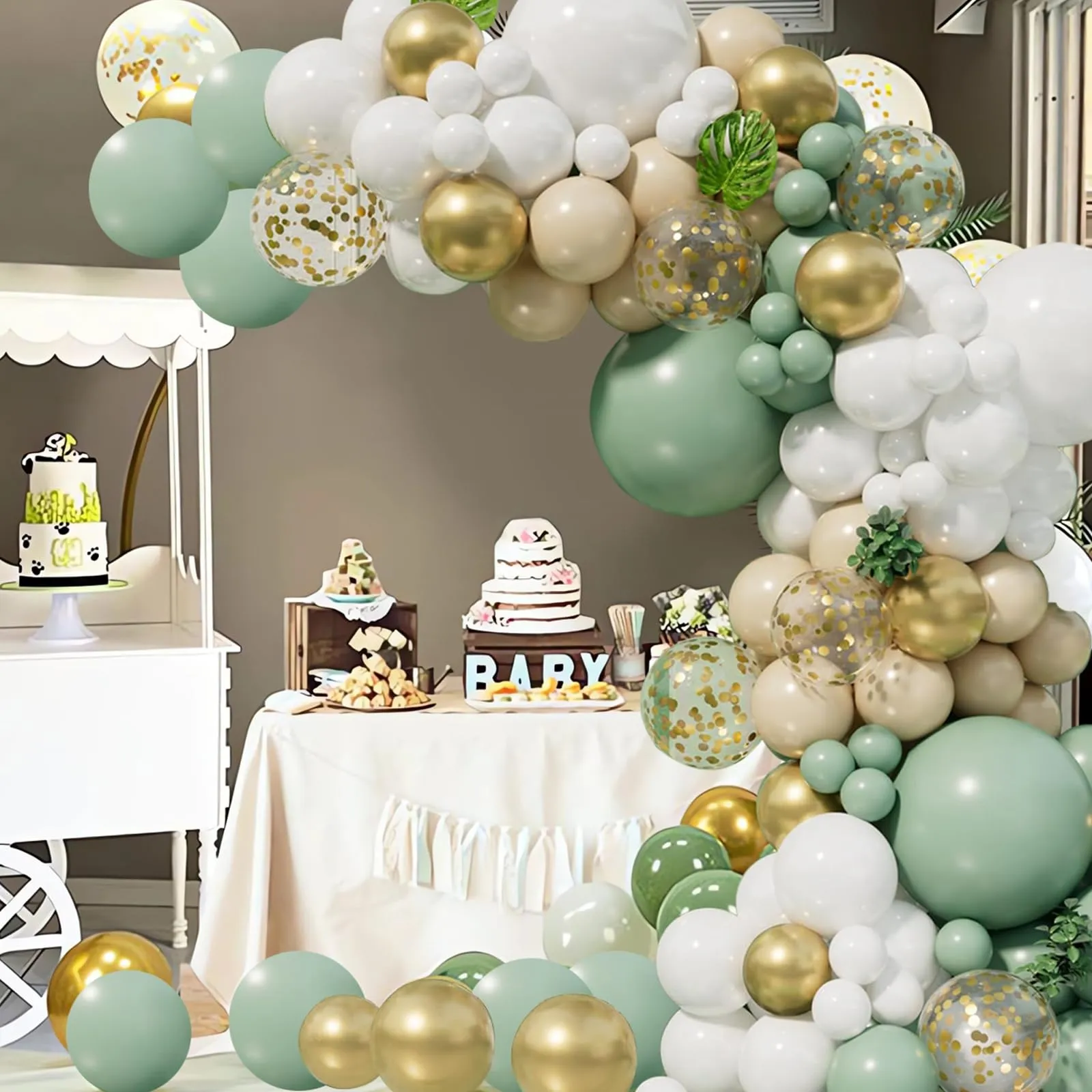 Frigg Ghirlanda di palloncini verdi, oro e beige - immagine 3