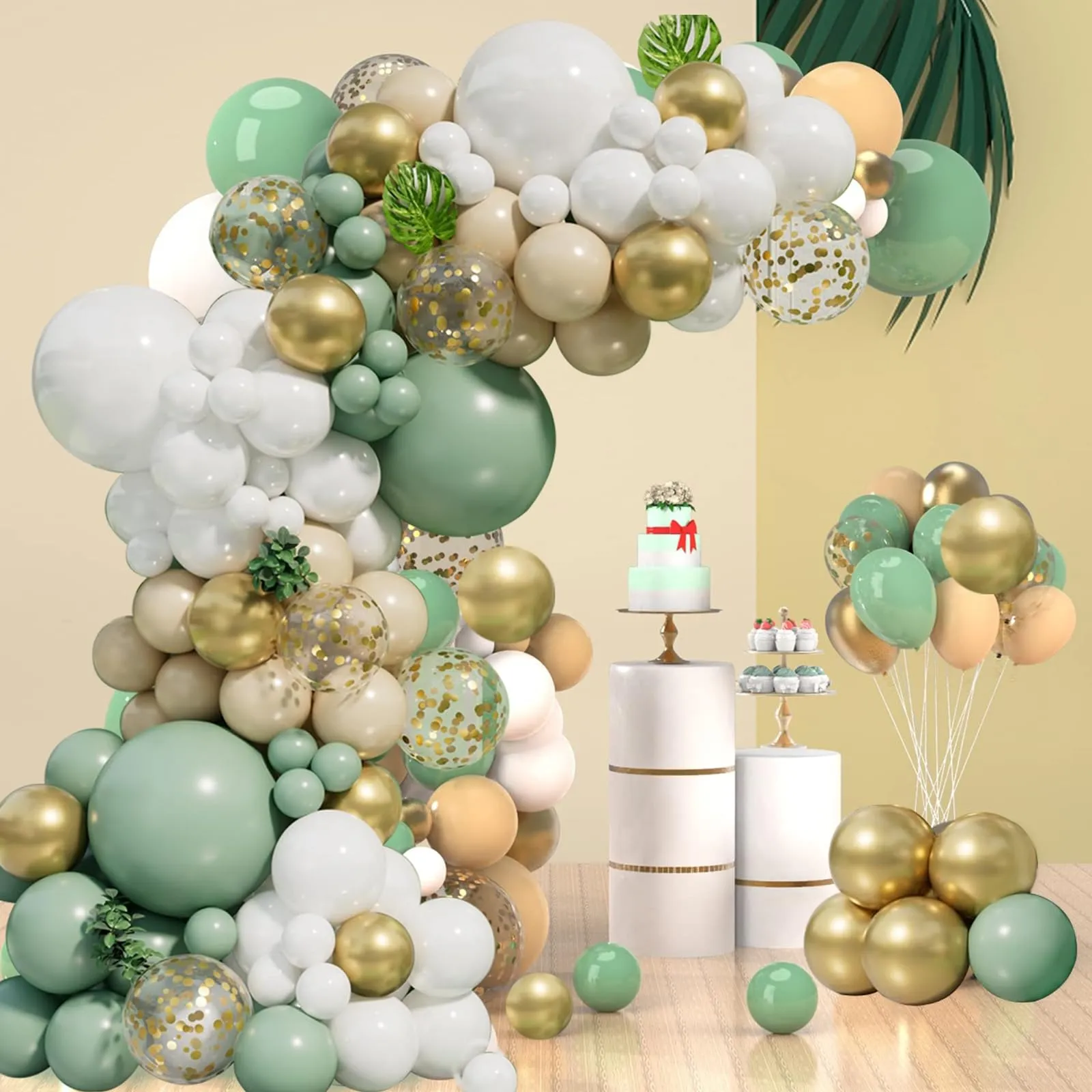 Frigg Ghirlanda di palloncini verdi, oro e beige - immagine 4