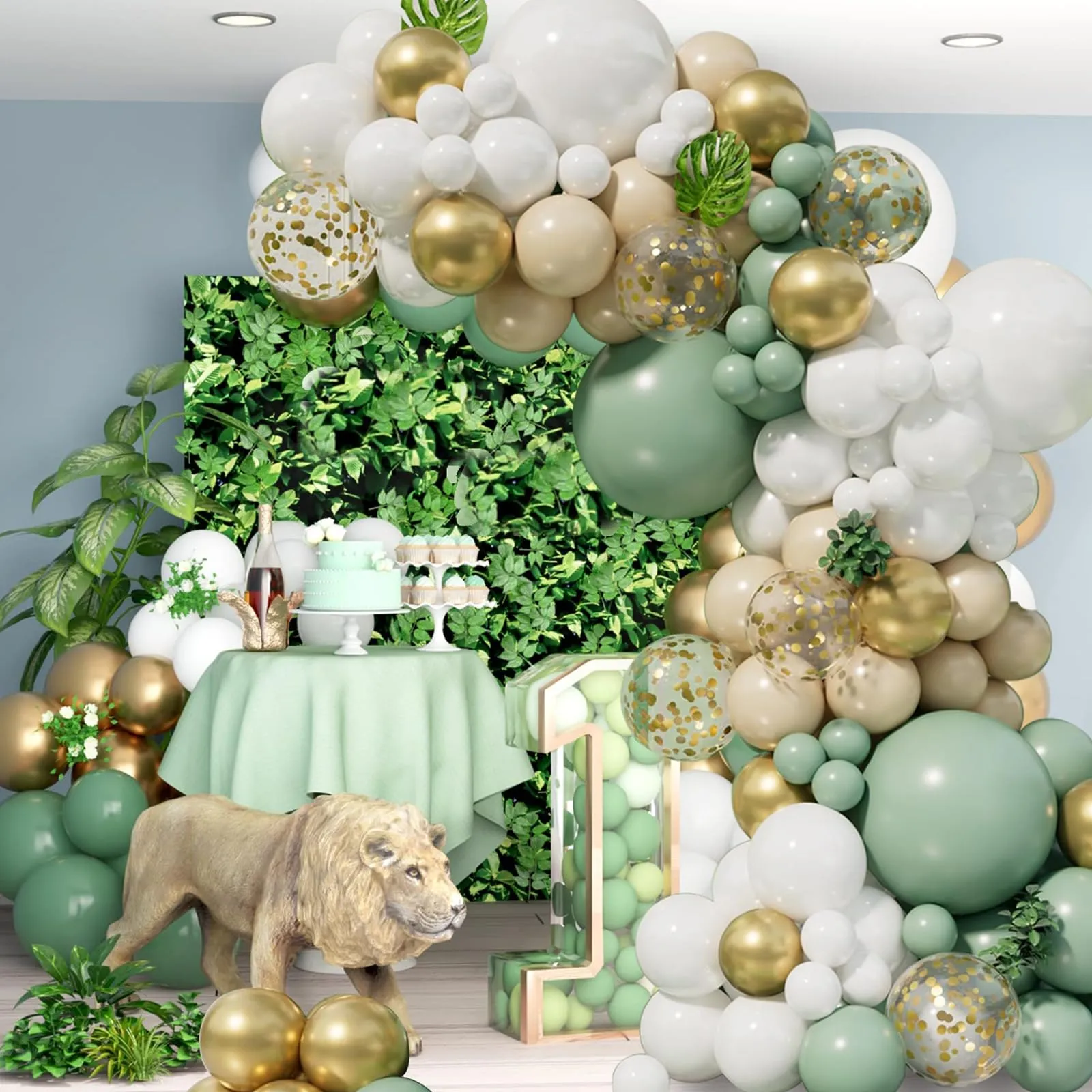 Frigg Ghirlanda di palloncini verdi, oro e beige - immagine 6