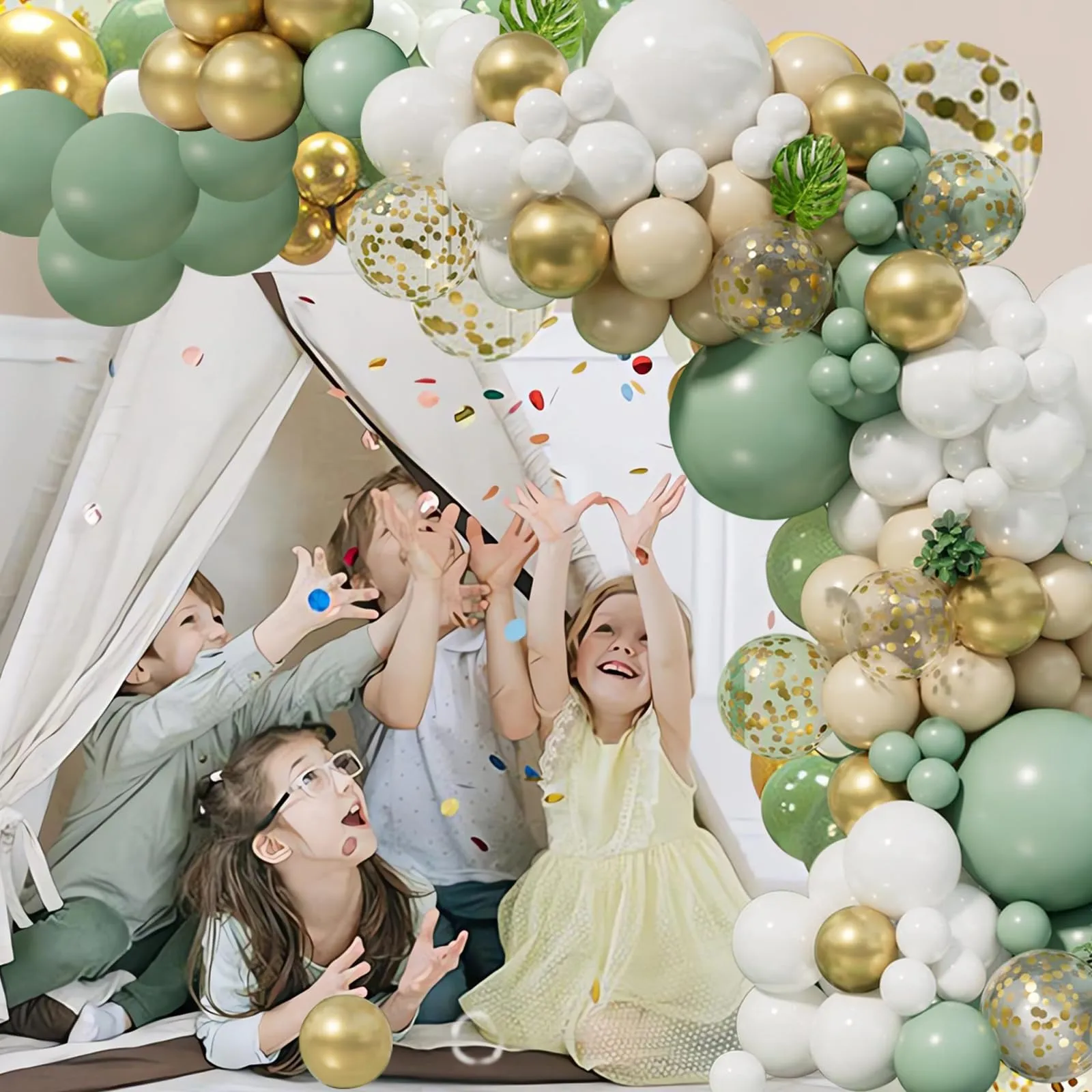Frigg Ghirlanda di palloncini verdi, oro e beige - immagine 7