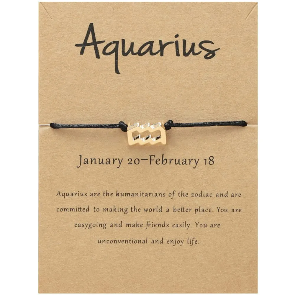 LODMLOER Bracciale Zodiacale con Cordino Nero e Segno della Costellazione Acquario - immagine 1