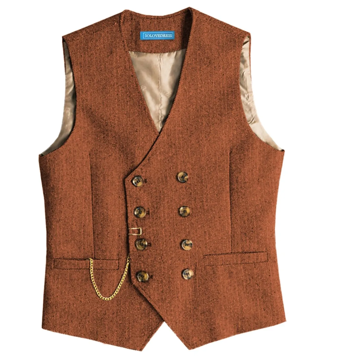 Solovedress Gilet da Uomo Vintage in Tweed Doppiopetto a Righe, Arancione, XL - immagine 1