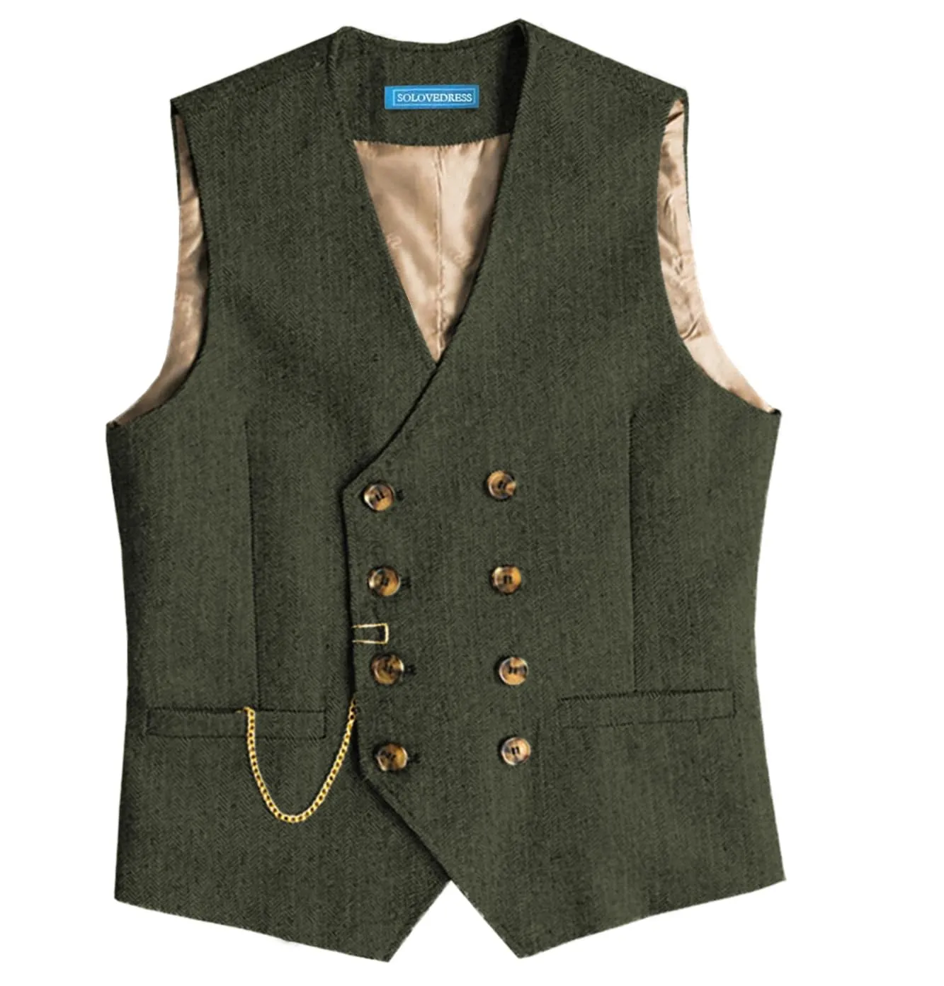 Solovedress Gilet da Uomo in Tweed Doppiopetto, Verde Militare, 3XL - immagine 1