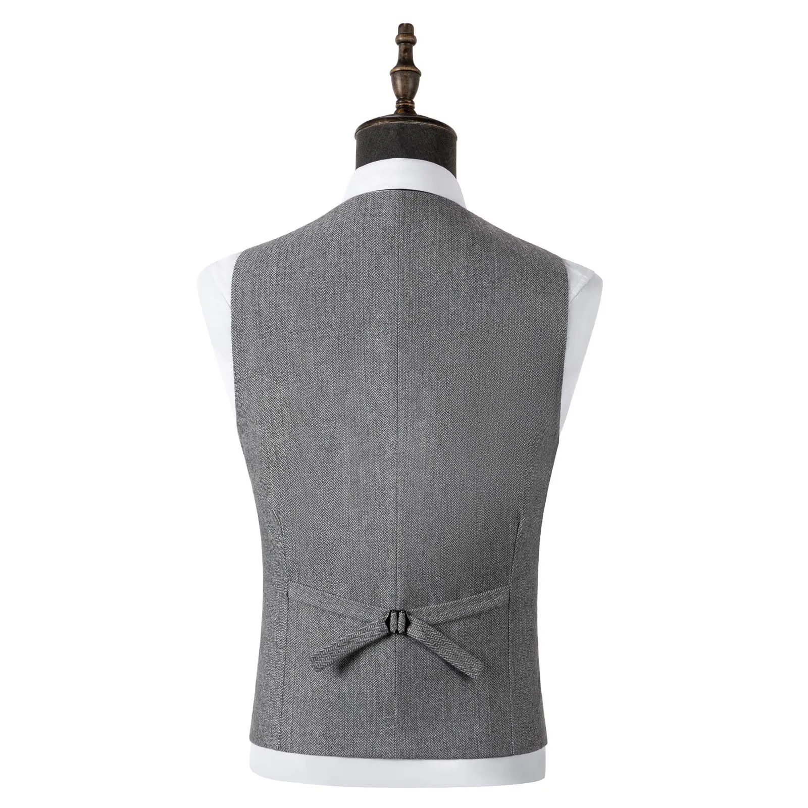 Solovedress Gilet da Uomo Vintage in Tweed Doppiopetto, Argento, M - immagine 2