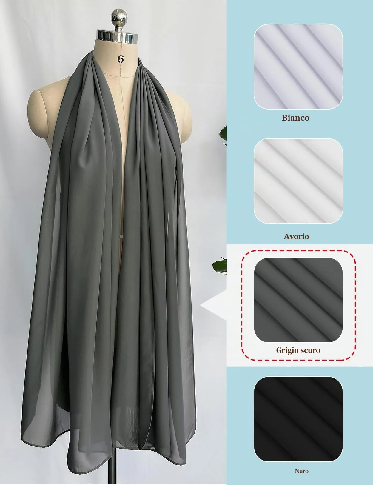 BEAUTELICATE Scialle Stola in Chiffon per Donna Dark Grey - Plus Size - immagine 3