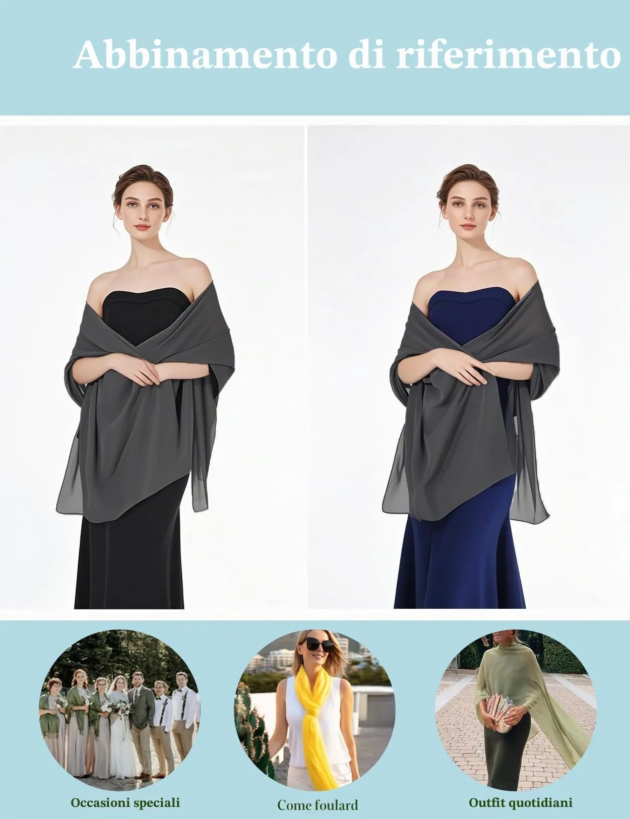 BEAUTELICATE Scialle Stola in Chiffon per Donna Dark Grey - Plus Size - immagine 6