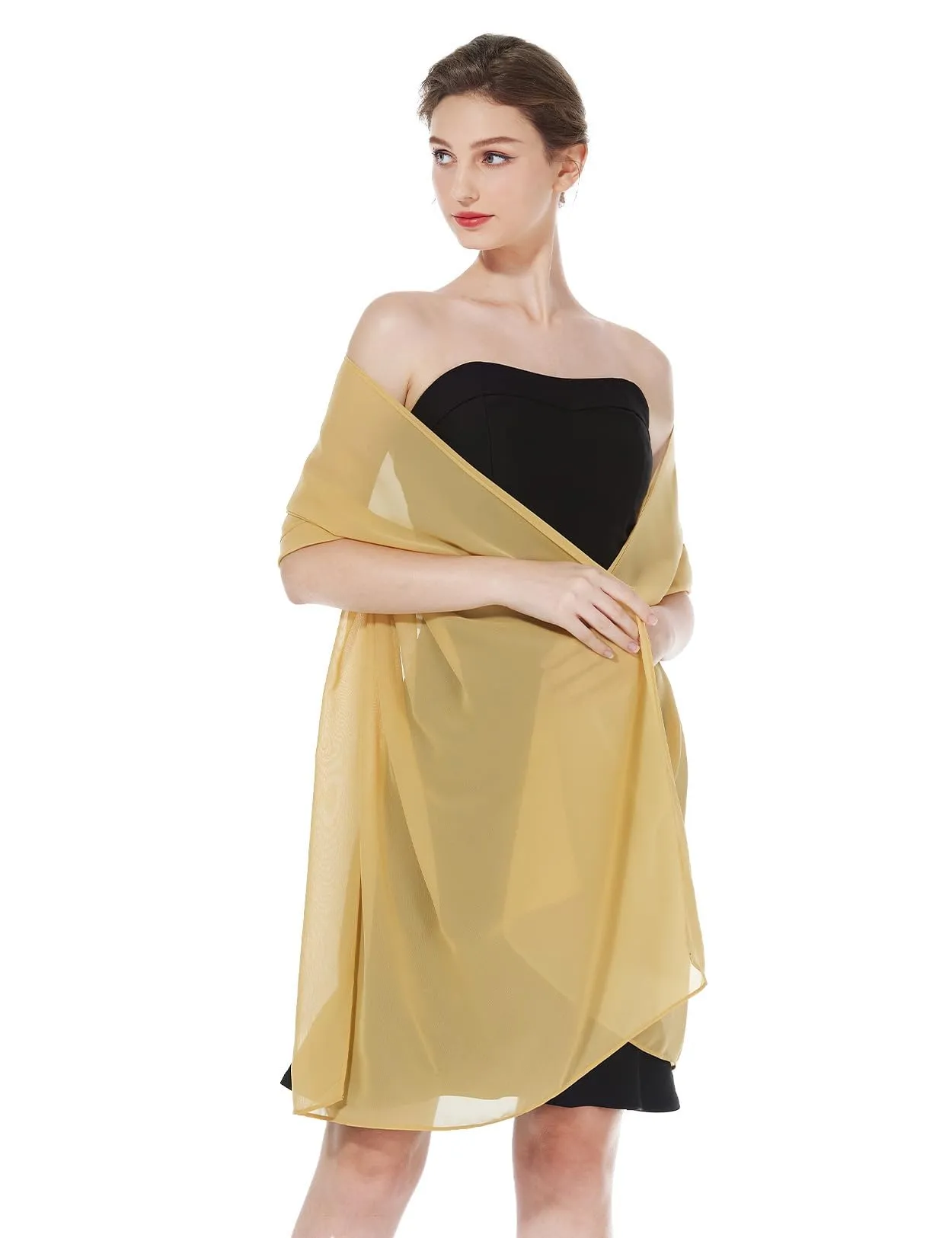 BEAUTELICATE Scialle Stola Donna in Chiffon per Cerimonia e Matrimonio (Gold, Taglia unica) - immagine 1