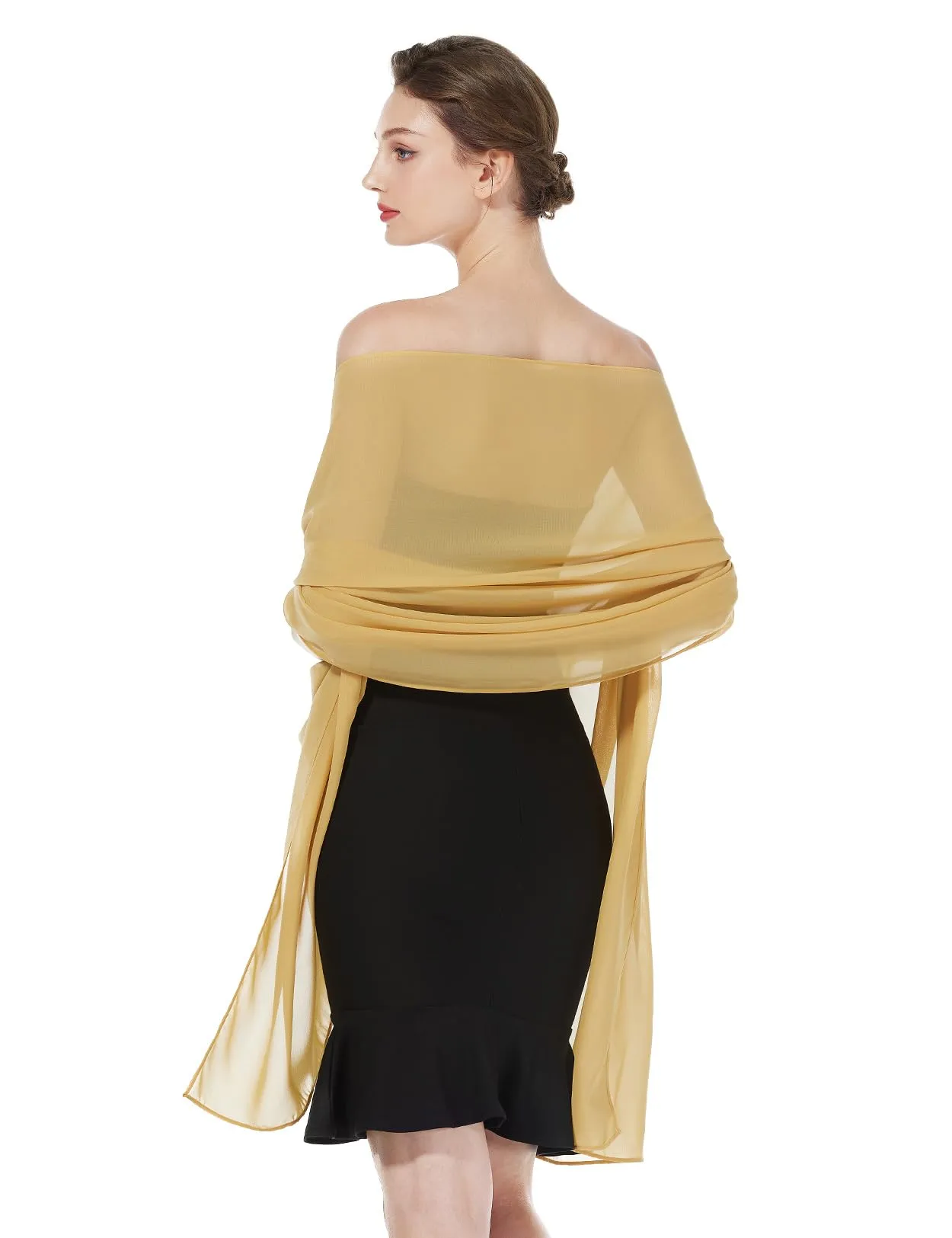 BEAUTELICATE Scialle Stola Donna in Chiffon per Cerimonia e Matrimonio (Gold, Taglia unica) - immagine 2