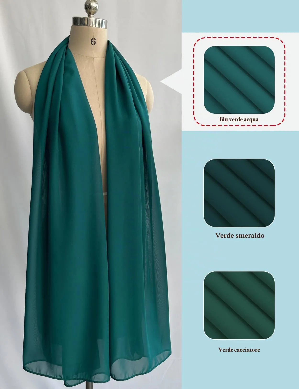 BEAUTELICATE Scialle Stola Donna in Chiffon Teal Blue - Taglia unica - immagine 3