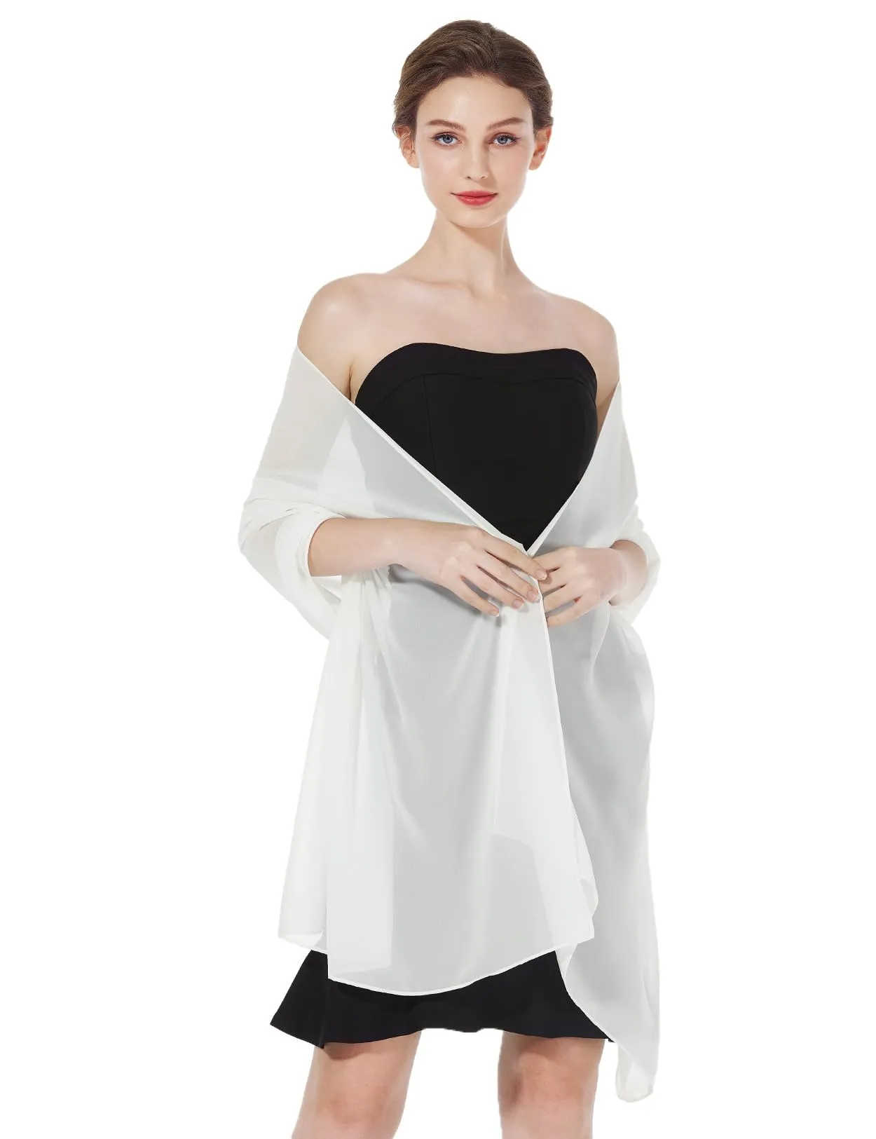 BEAUTELICATE Scialle Stola Donna in Chiffon per Cerimonia Matrimonio e Festa, Ivory - Plus Size, Taglia unica - immagine 1