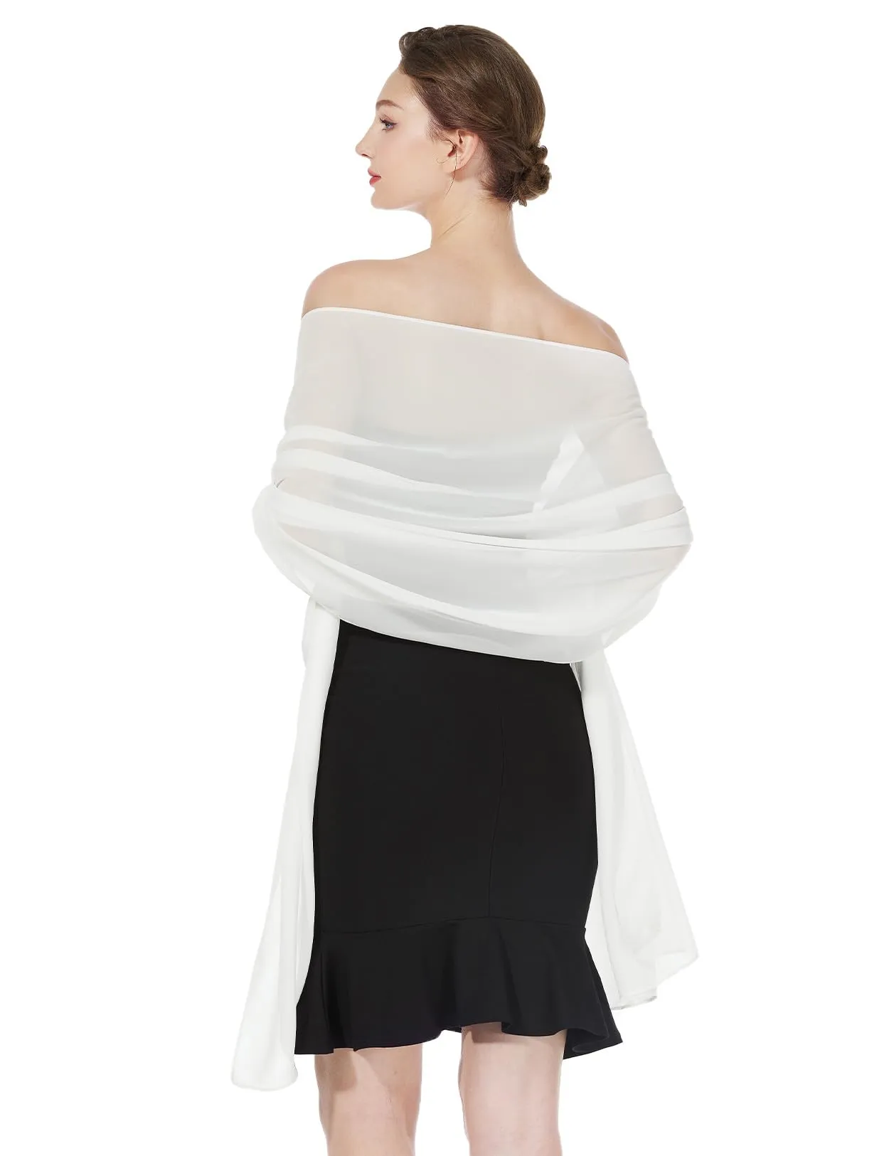 BEAUTELICATE Scialle Stola Donna in Chiffon per Cerimonia Matrimonio e Festa, Ivory - Plus Size, Taglia unica - immagine 2