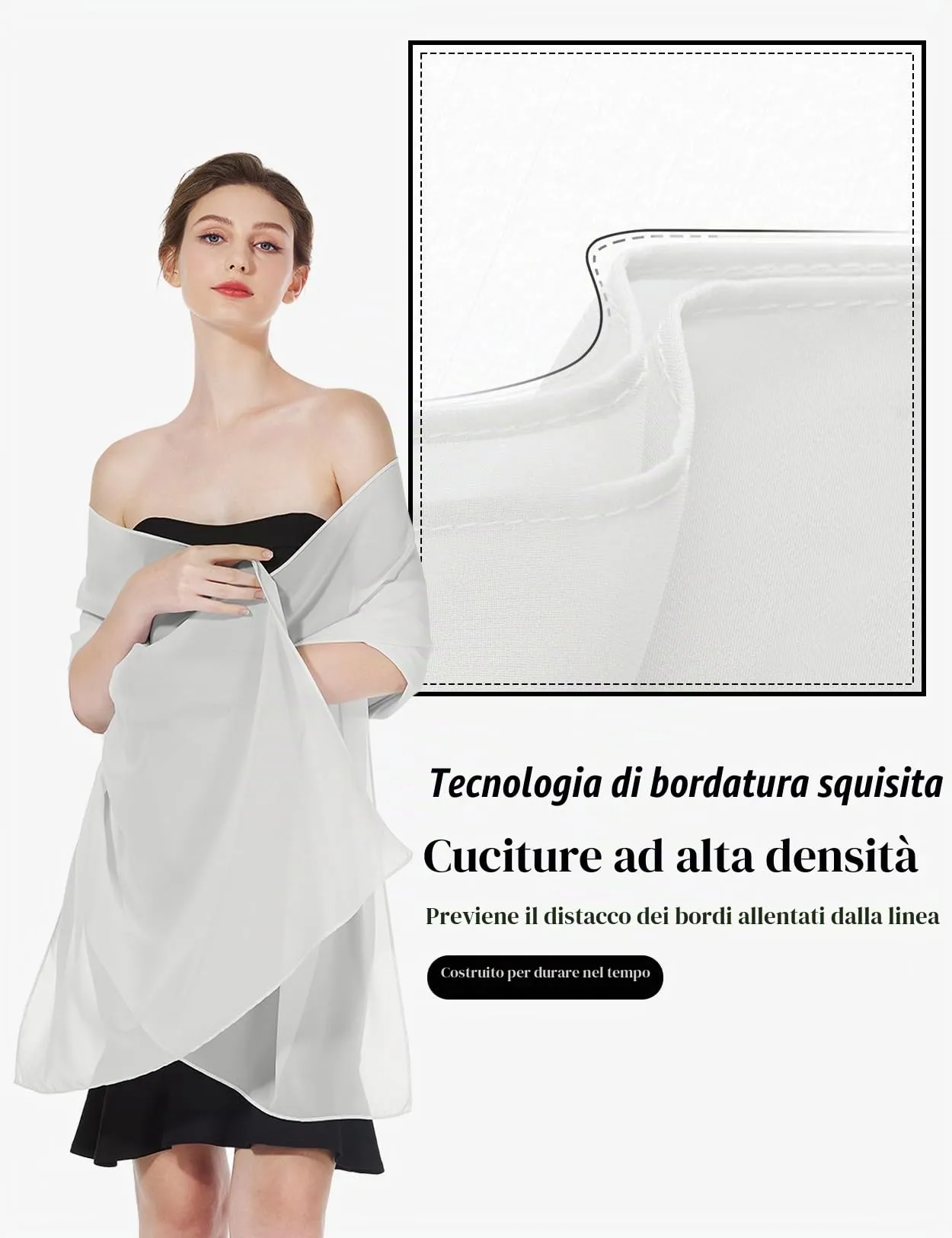 BEAUTELICATE Scialle Stola Donna in Chiffon per Cerimonia Matrimonio e Festa, Ivory - Plus Size, Taglia unica - immagine 3