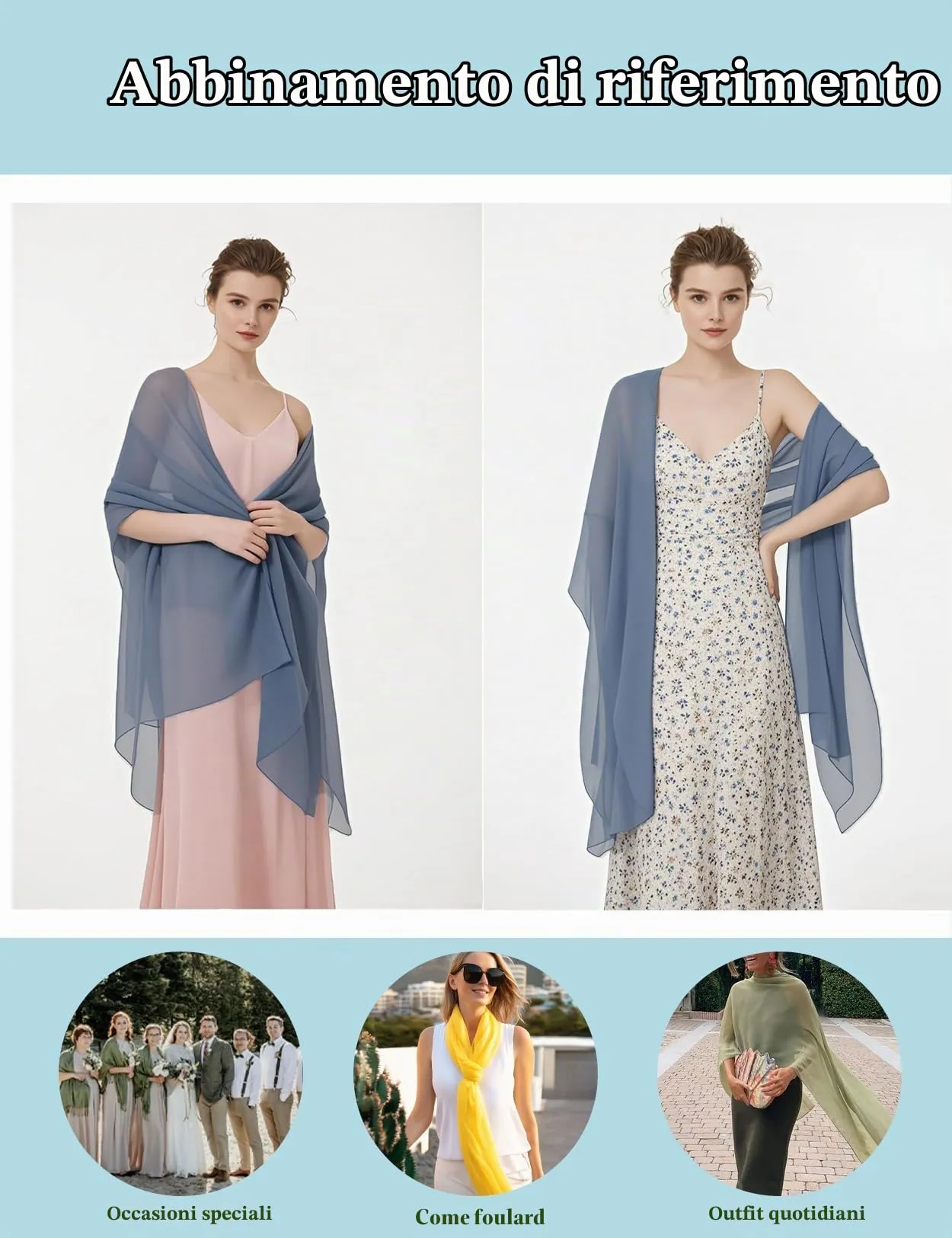 BEAUTELICATE Scialle Stola in Chiffon per Donna Slate Blue - immagine 6