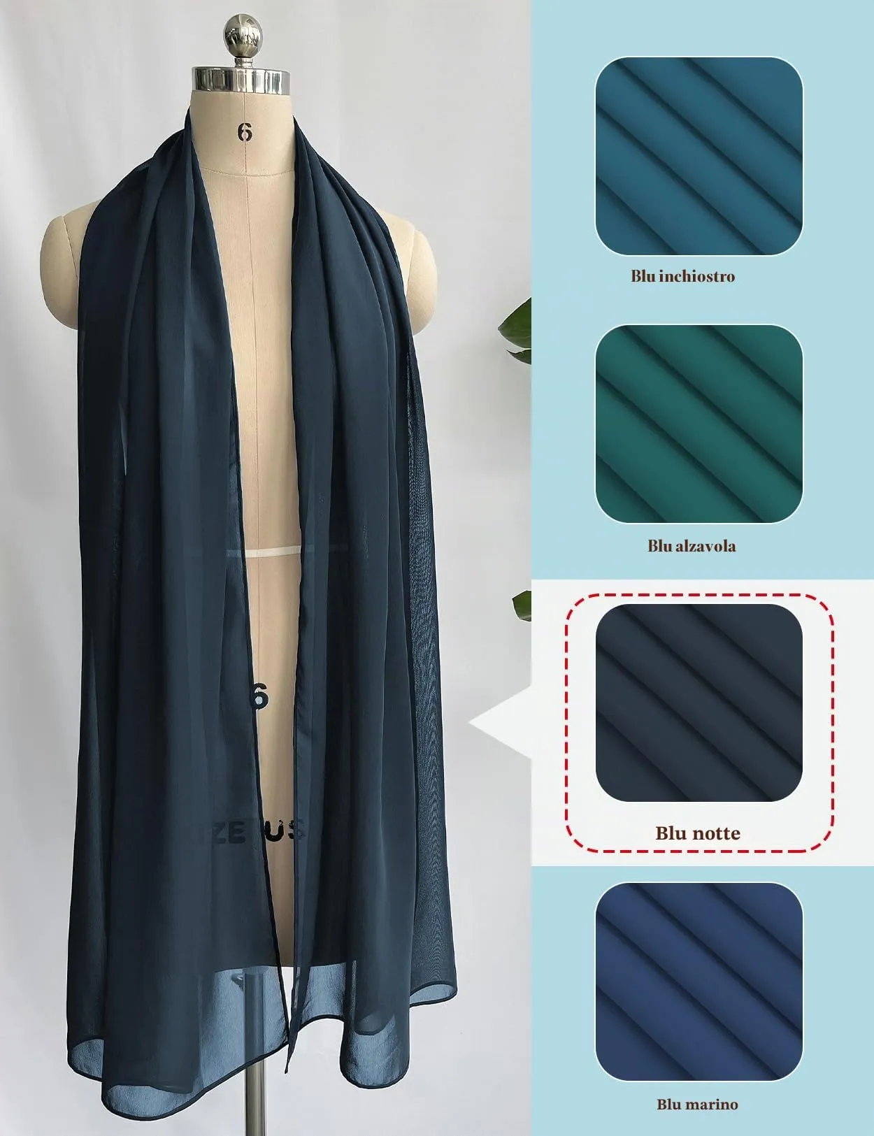 BEAUTELICATE Scialle Stola Donna in Chiffon Midnight Blue - Taglia unica - immagine 3