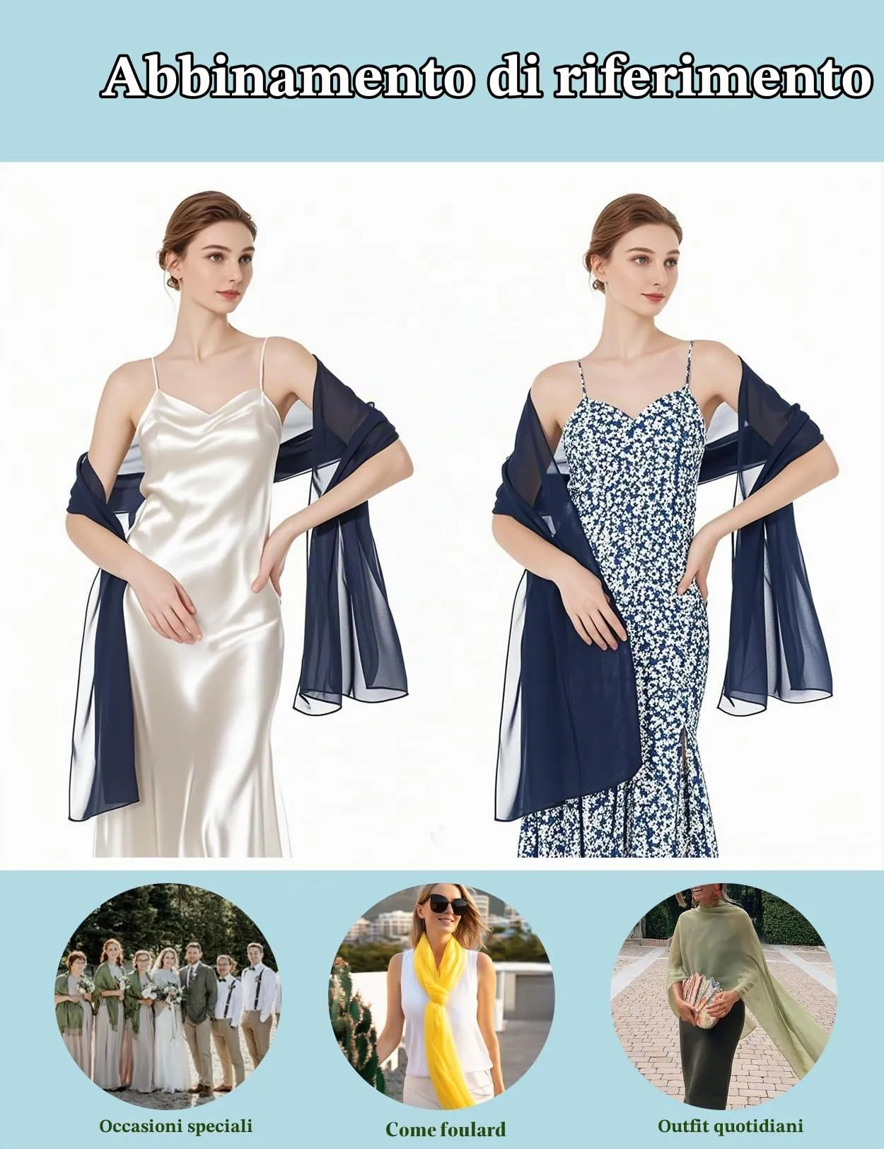 BEAUTELICATE Scialle Stola Donna in Chiffon Midnight Blue - Taglia unica - immagine 6
