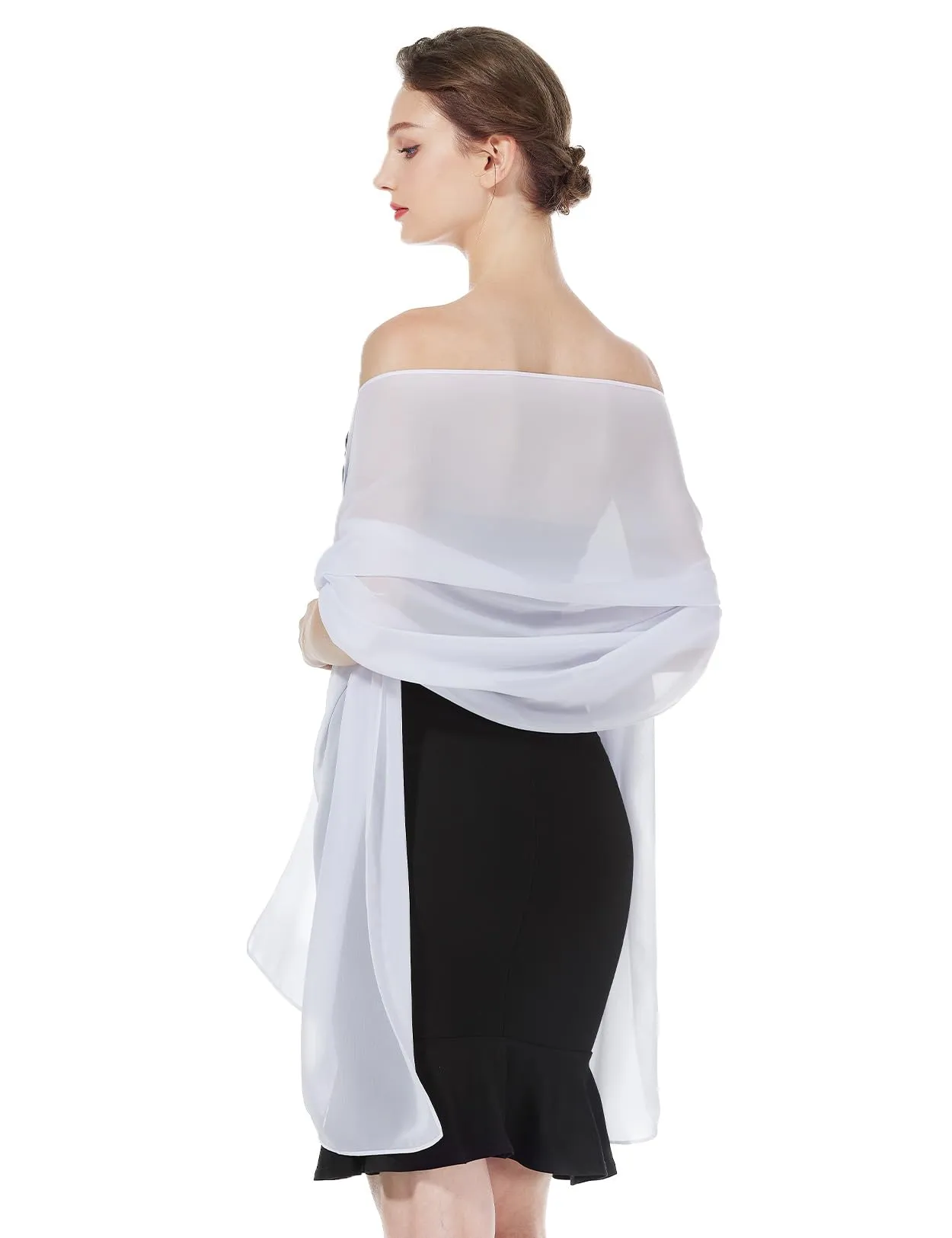 BEAUTELICATE Scialle Stola Donna in Chiffon per Cerimonia Matrimonio e Festa, Bianco - Taglia Unica - immagine 2