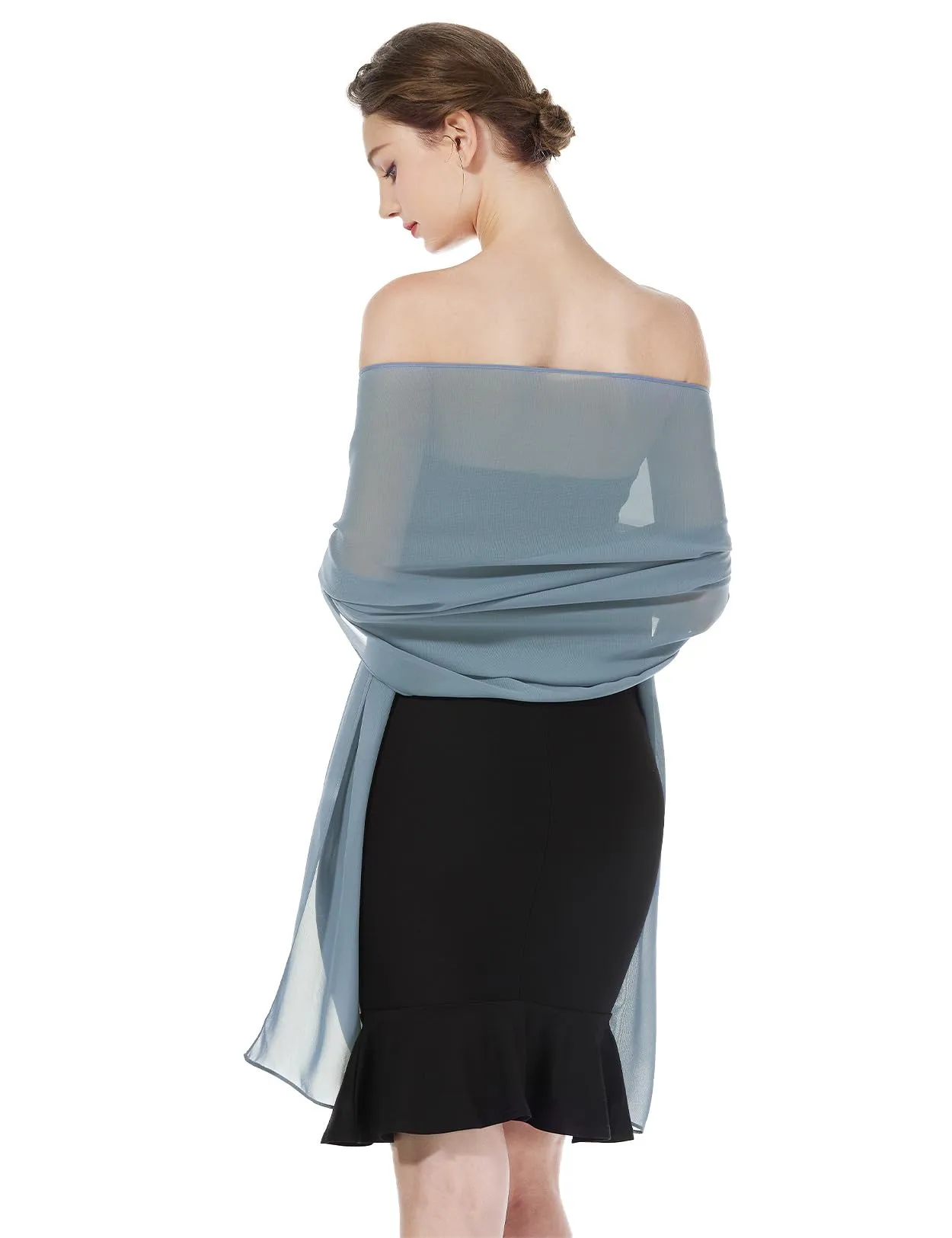 BEAUTELICATE Scialle Stola Donna in Chiffon Elegante (Dusty Blue - Taglia unica) - immagine 2