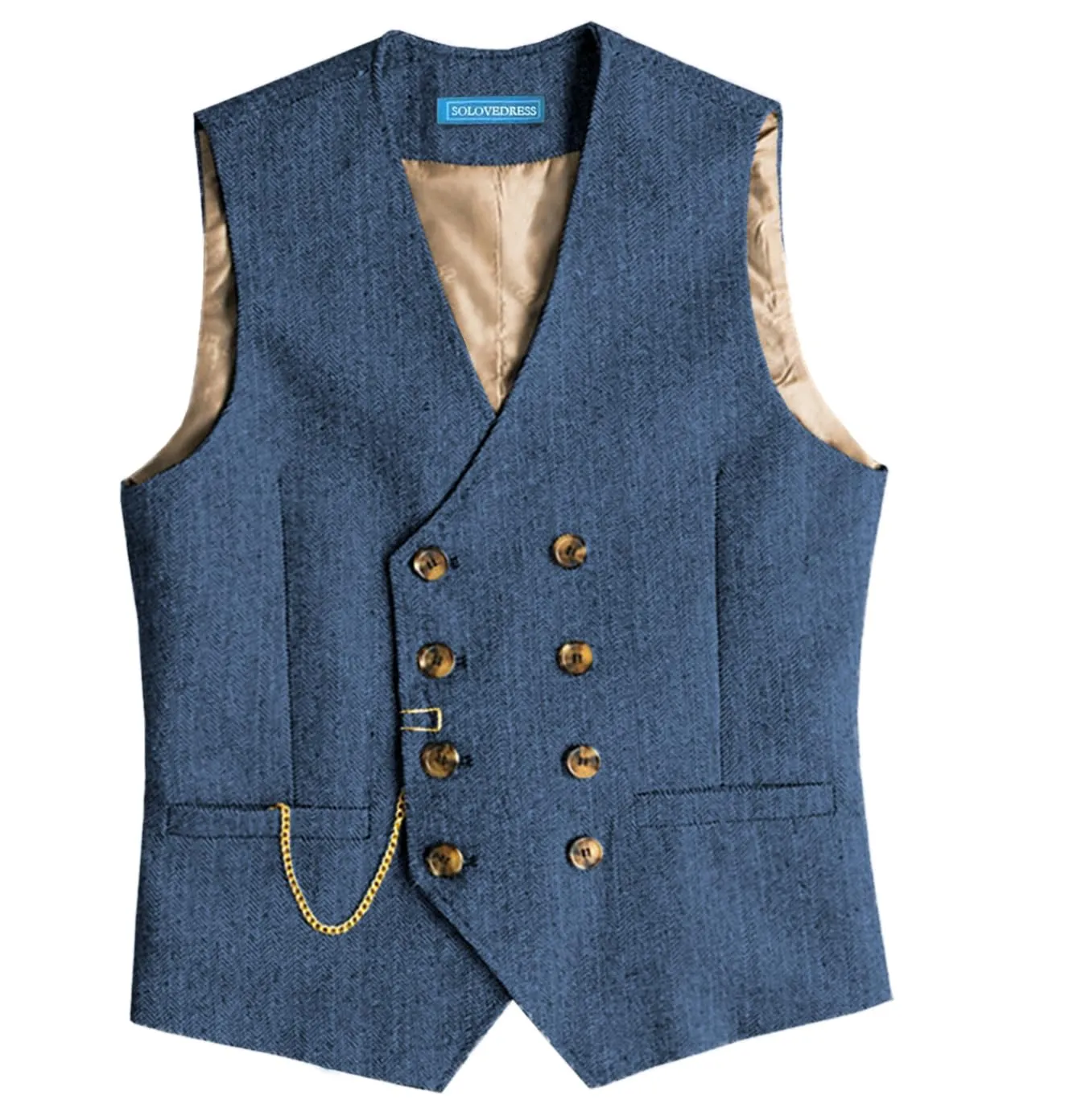 Solovedress Gilet da Uomo in Tweed Doppiopetto, Azzurro, S - immagine 1