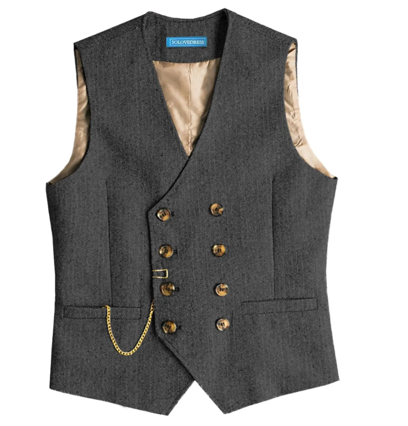 Solovedress Gilet da uomo in lana a righe, grigio, L - immagine 1