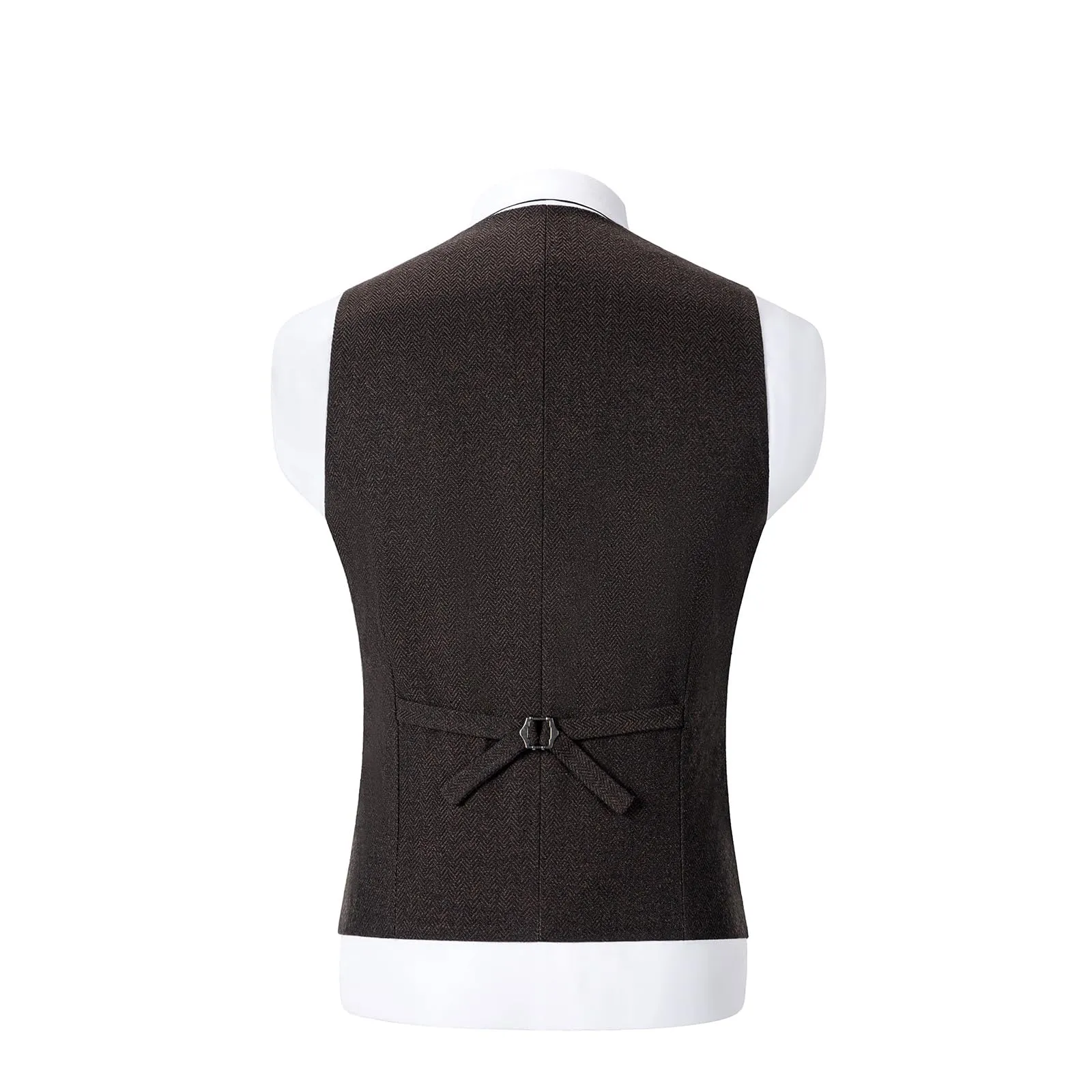 Solovedress Gilet da Uomo in Tweed Doppiopetto, Caffè, S - immagine 2