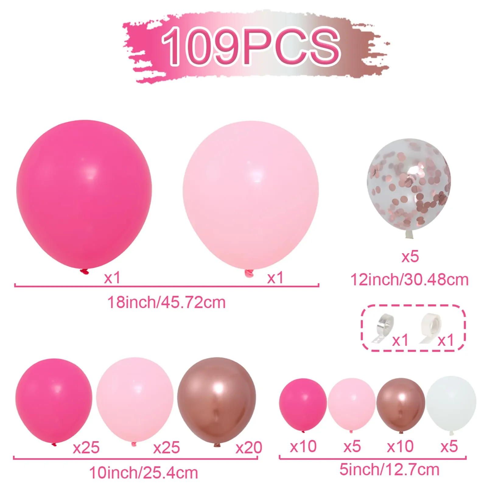 Frigg Kit Arco di Palloncini Rosa Fucsia, Oro Rosa e Bianco, 106 Pezzi - immagine 2