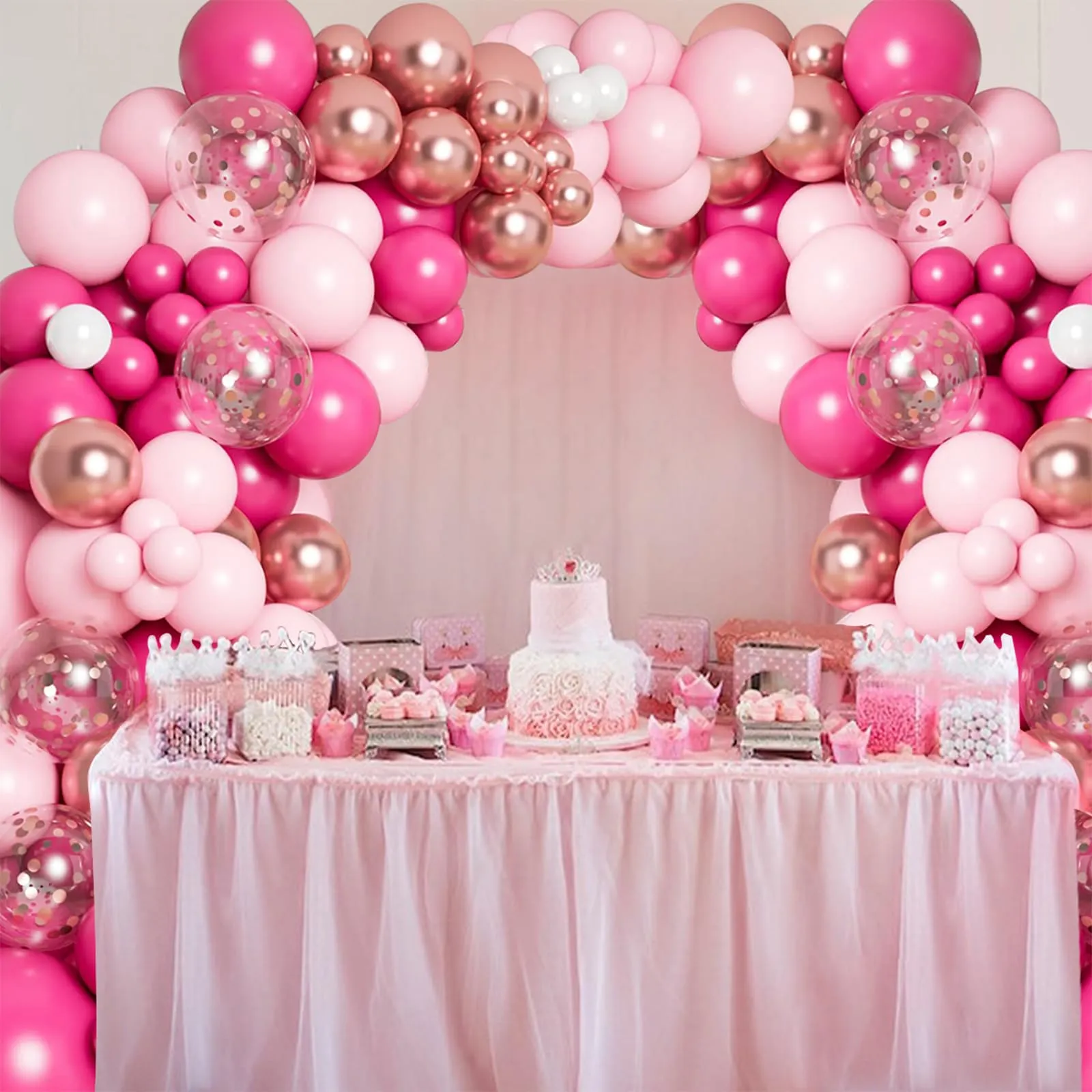Frigg Kit Arco di Palloncini Rosa Fucsia, Oro Rosa e Bianco, 106 Pezzi - immagine 4