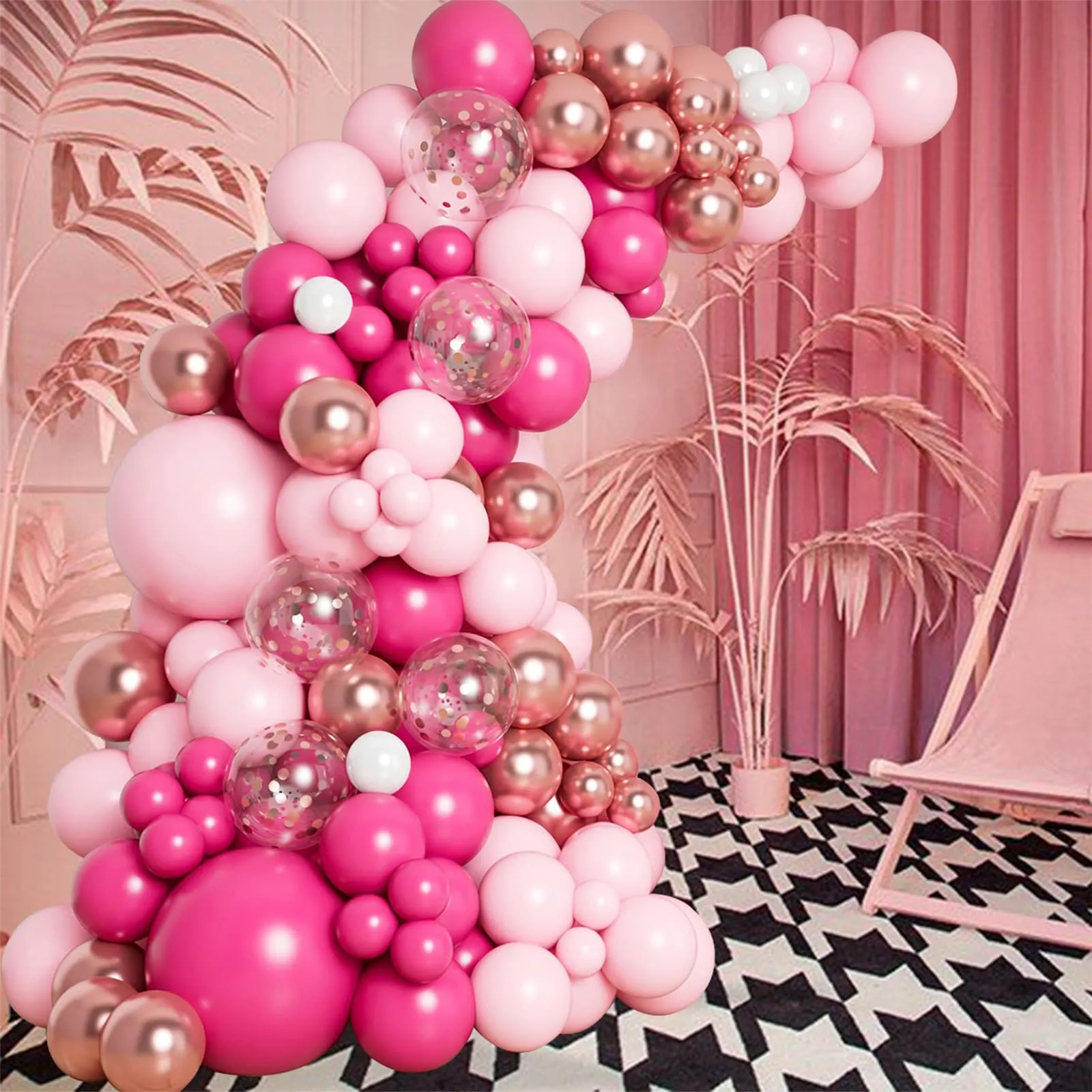 Frigg Kit Arco di Palloncini Rosa Fucsia, Oro Rosa e Bianco, 106 Pezzi - immagine 6
