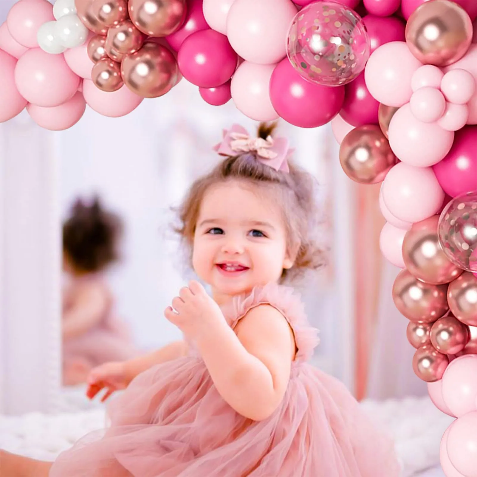Frigg Kit Arco di Palloncini Rosa Fucsia, Oro Rosa e Bianco, 106 Pezzi - immagine 7