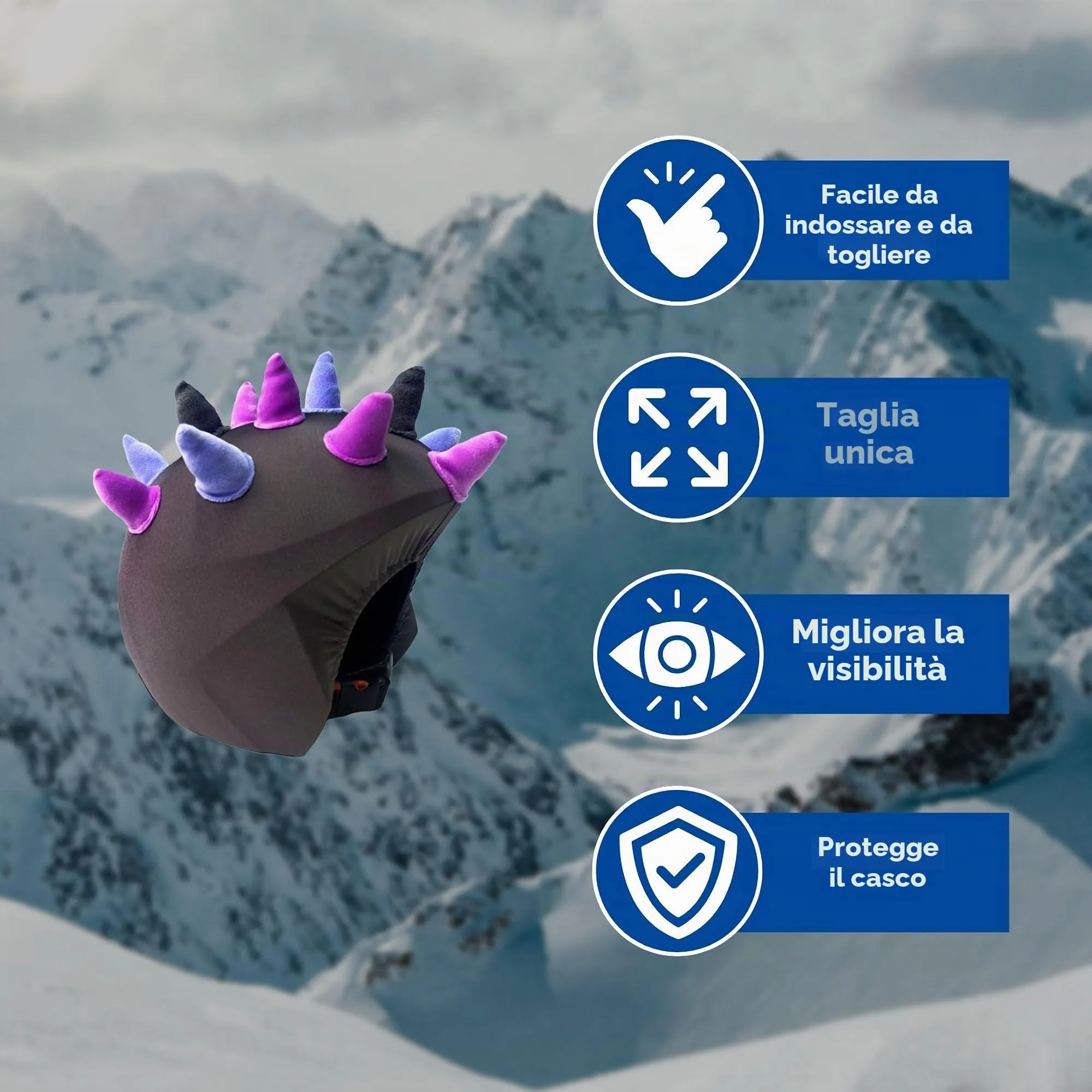 Coolcasc Corna Viola - Custodia universale per casco, Taglia unica - immagine 4