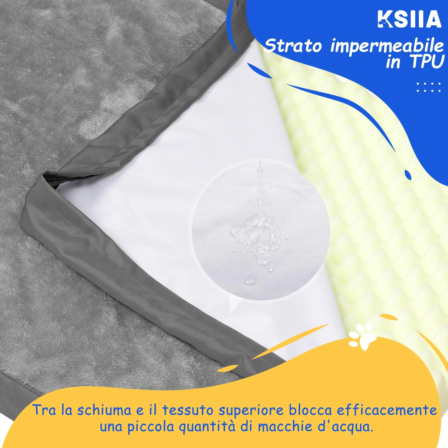 KSIIA Cuccia Cane Interno Taglia Grande, Cuscino Cane XL, 104x68x8cm, Grigio - immagine 7