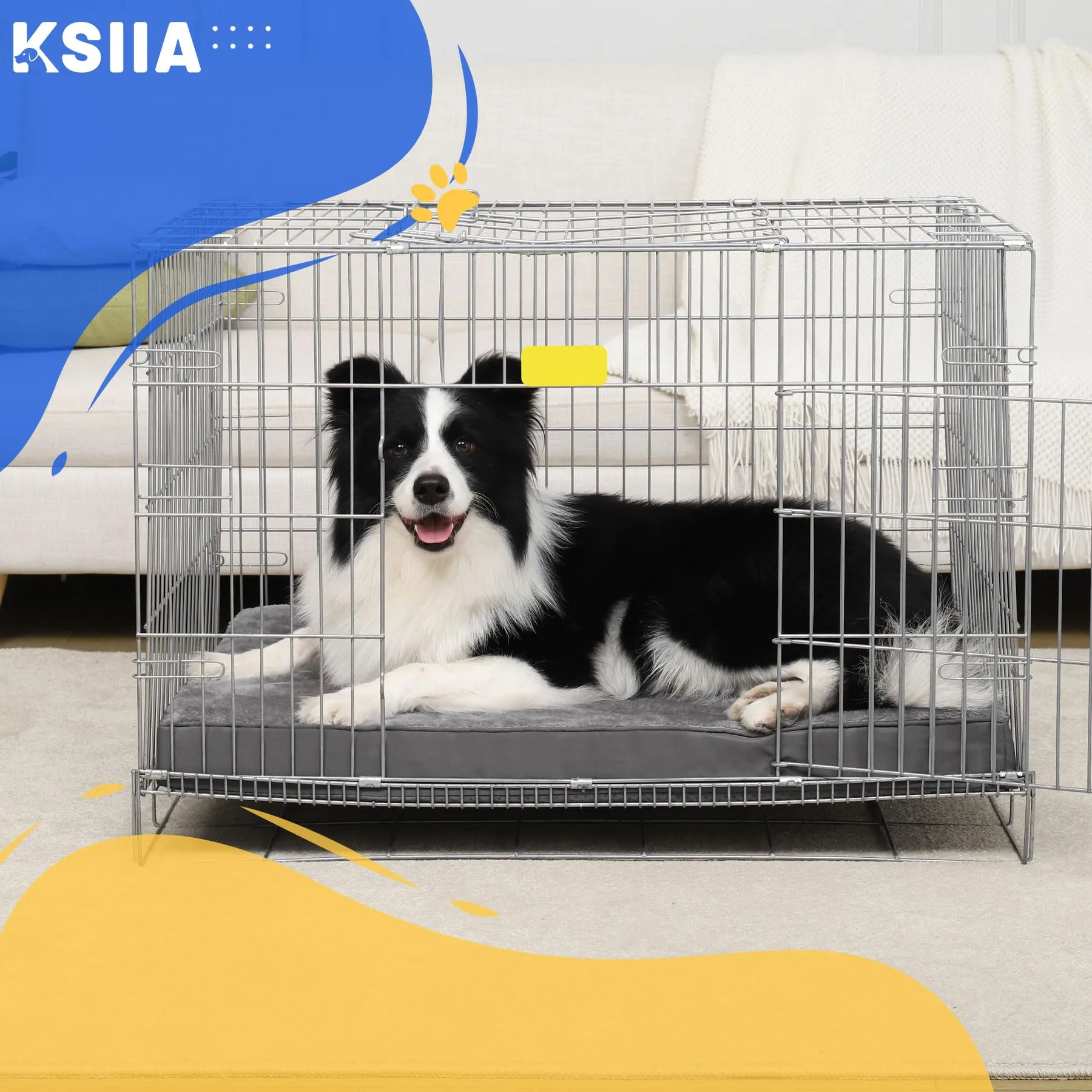 KSIIA Cuccia Cane Interno, Cuscino Ortopedico 88x55cm, Grigio - immagine 8