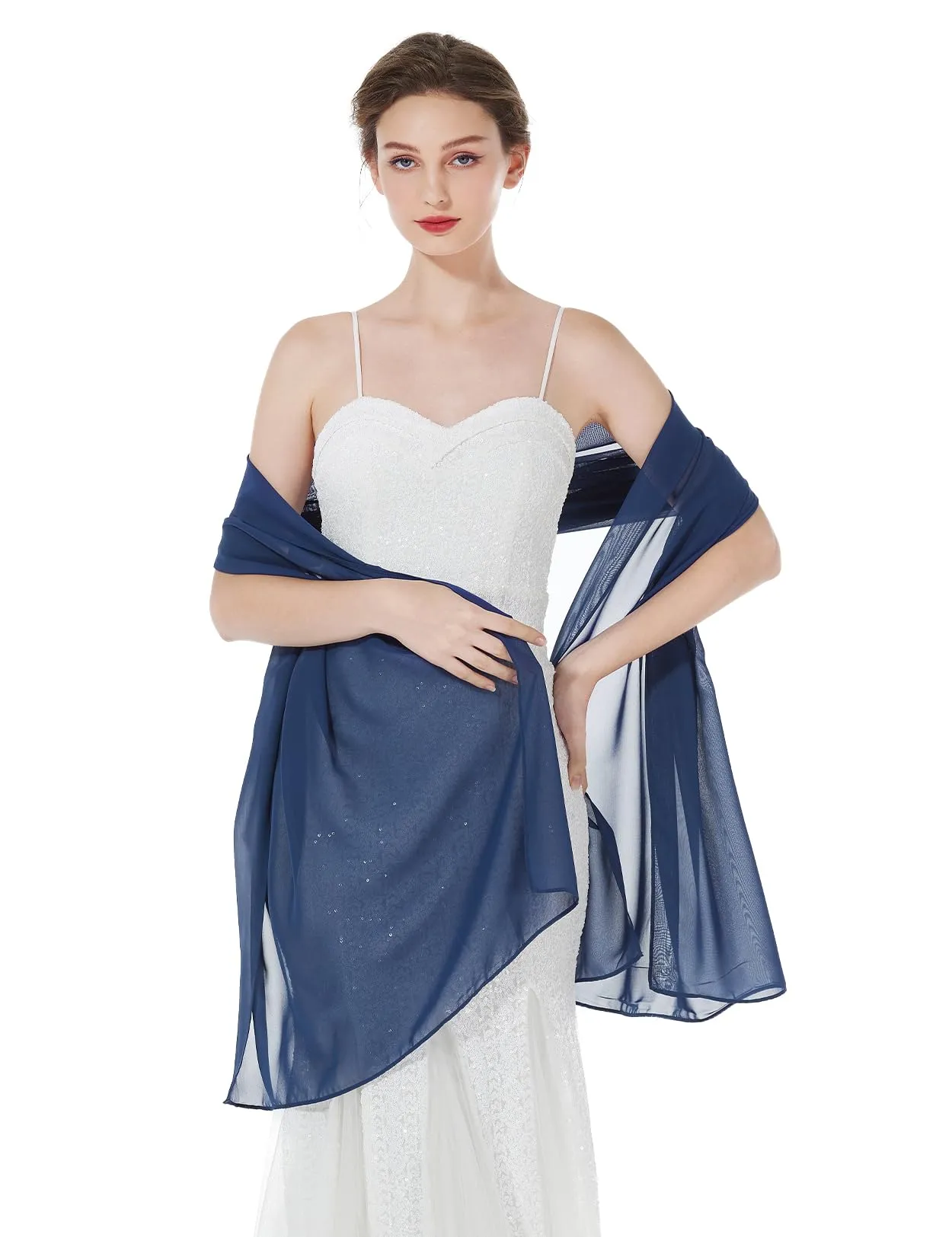 BEAUTELICATE Scialle Stola Donna in Chiffon Navy Blue - Taglia unica - immagine 2