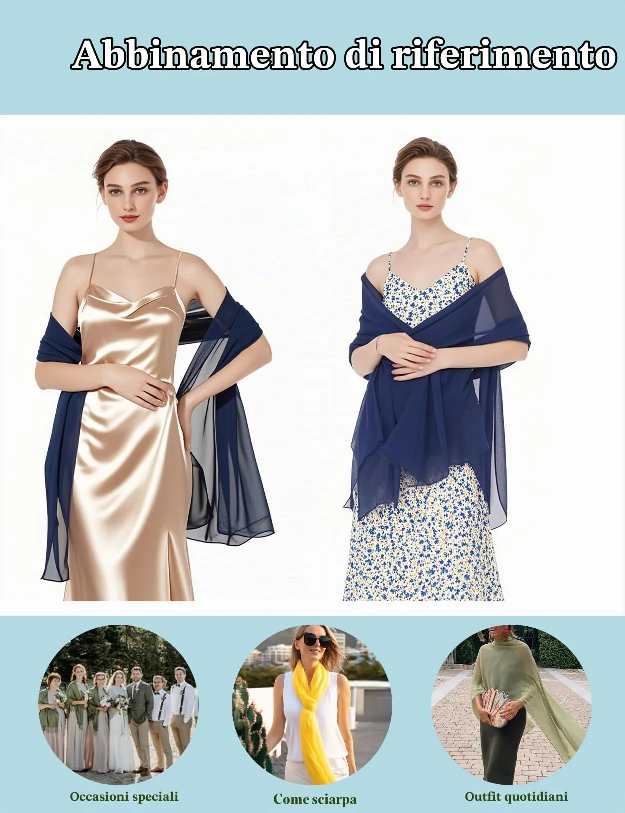 BEAUTELICATE Scialle Stola Donna in Chiffon Navy Blue - Taglia unica - immagine 6