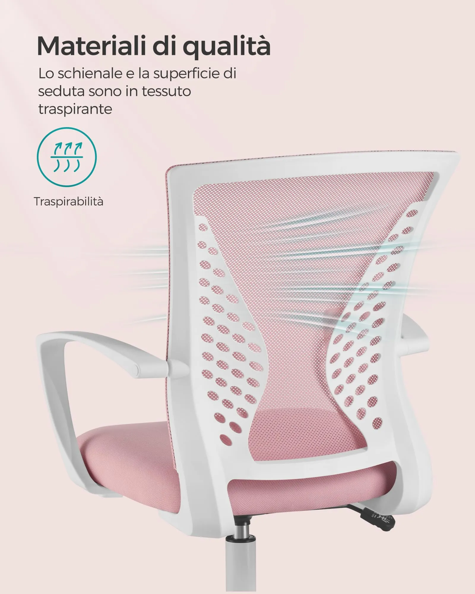 SONGMICS Sedia da Ufficio Girevole Regolabile in Altezza e Inclinazione, Rete Respirante, Rosa Gelatina OBN022R02 - immagine 7