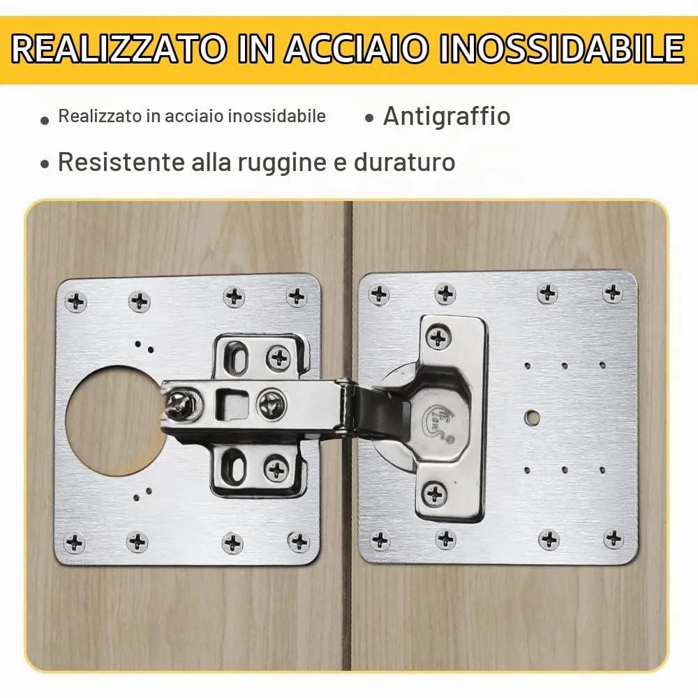 Flintronic Piastra di Riparazione per Cerniere, Acciaio Inossidabile, 90x90mm, 12 Pezzi con 80 Viti - immagine 3