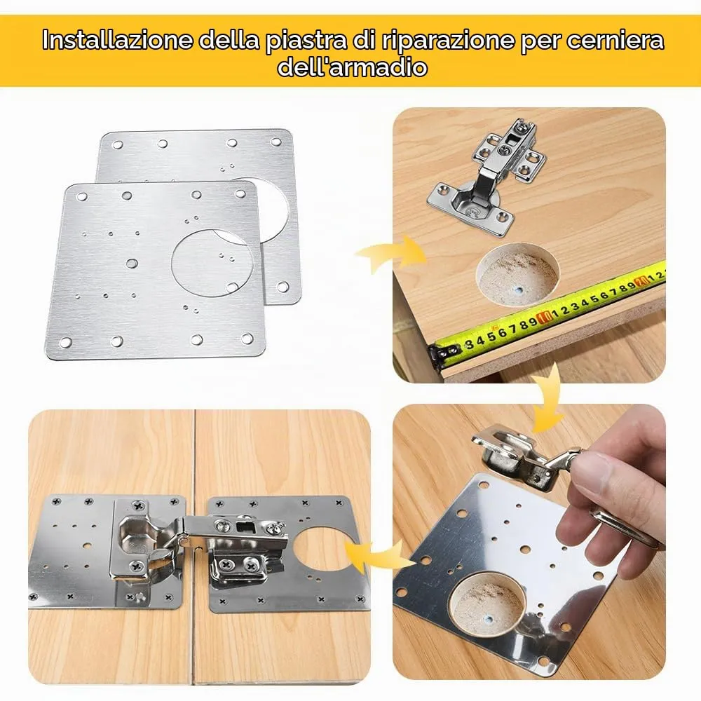 Flintronic Piastra di Riparazione per Cerniere, Acciaio Inossidabile, 90x90mm, 12 Pezzi con 80 Viti - immagine 4