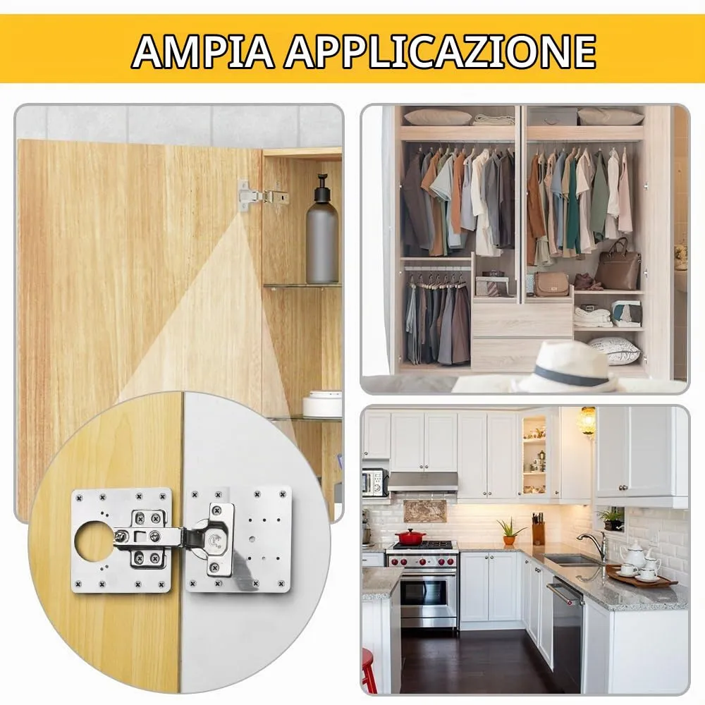 Flintronic Piastra di Riparazione per Cerniere, Acciaio Inossidabile, 90x90mm, 12 Pezzi con 80 Viti - immagine 6